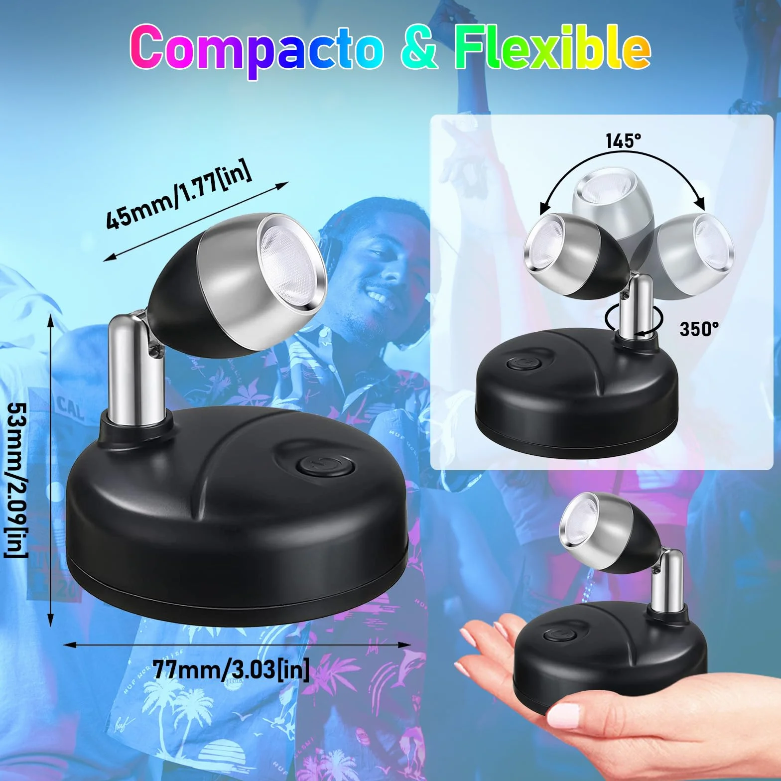 Klarlight RGB LED Mini Spotlight 13 Colores Inalámbrico a Pilas con Mando a Distancia 2-Pack Negro