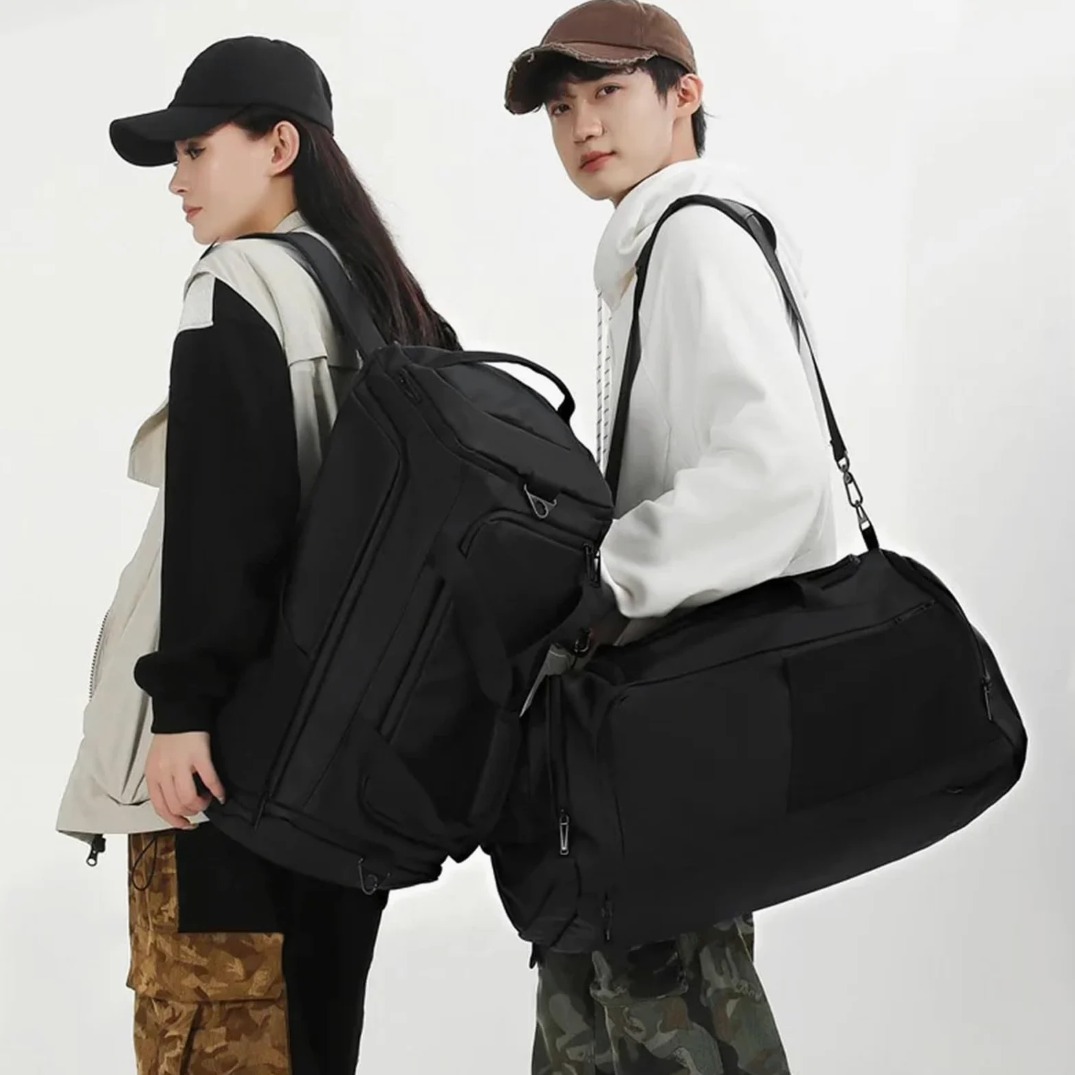 Bolsa De Gimnasio Bolso Grande for Fitness, Bolso Deportivo for Hombre y Mujer, Zapatos húmedos Secos, Bolsillo, Bandolera, natación, Yoga, Gimnasio, Mochila de Viaje(Black L)