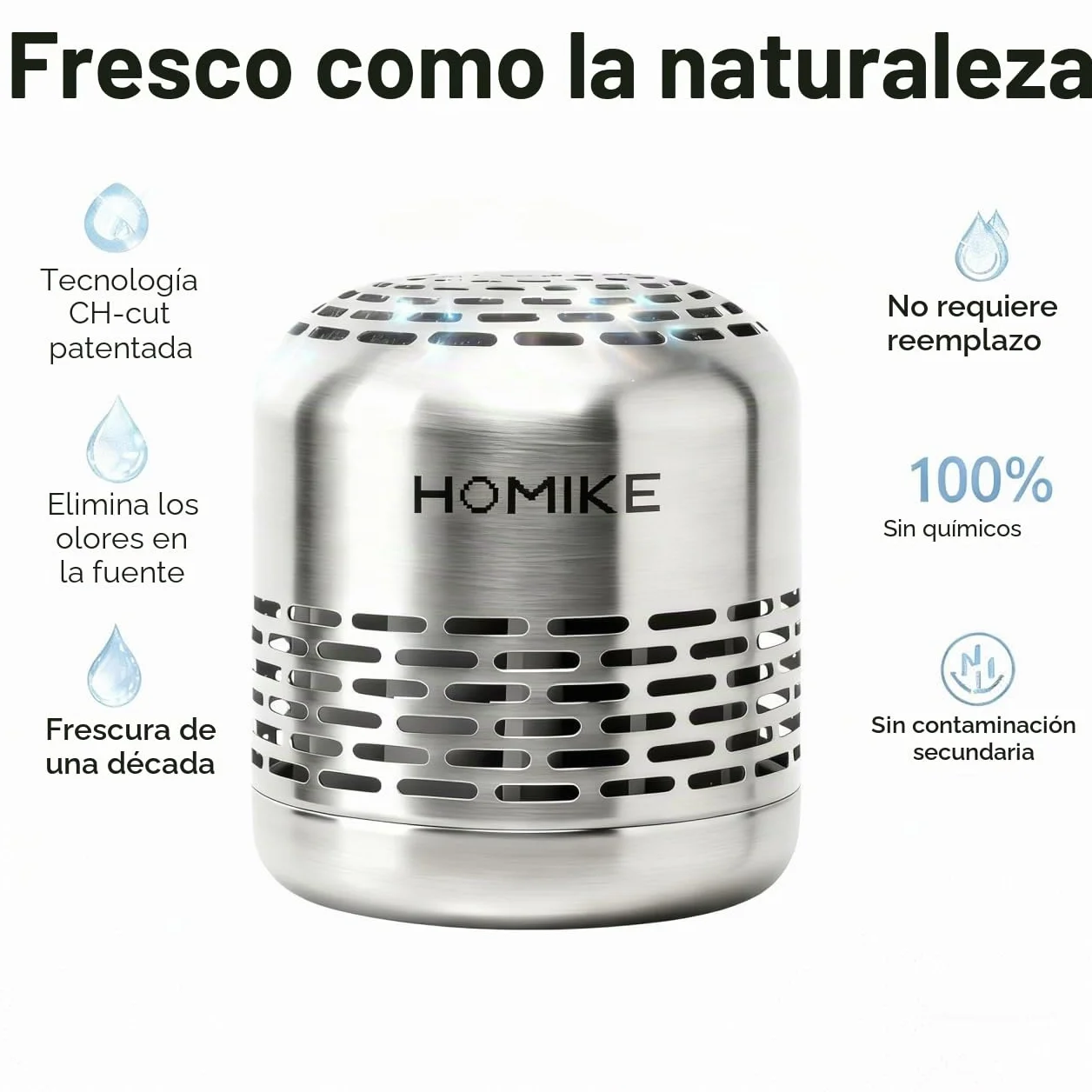 HOMIKE Desodorante para refrigerador, eliminador de olores, dura 10 años, acero inoxidable