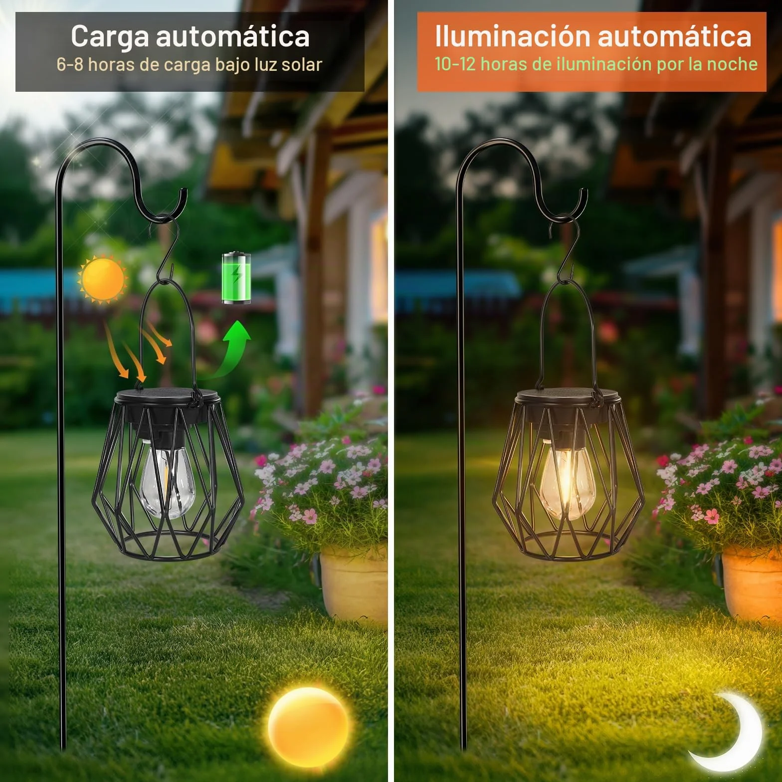 Farolillos Solares Exterior LED 2 Lamparas Solares Colgante Metal IP65 Impermeable Jardin