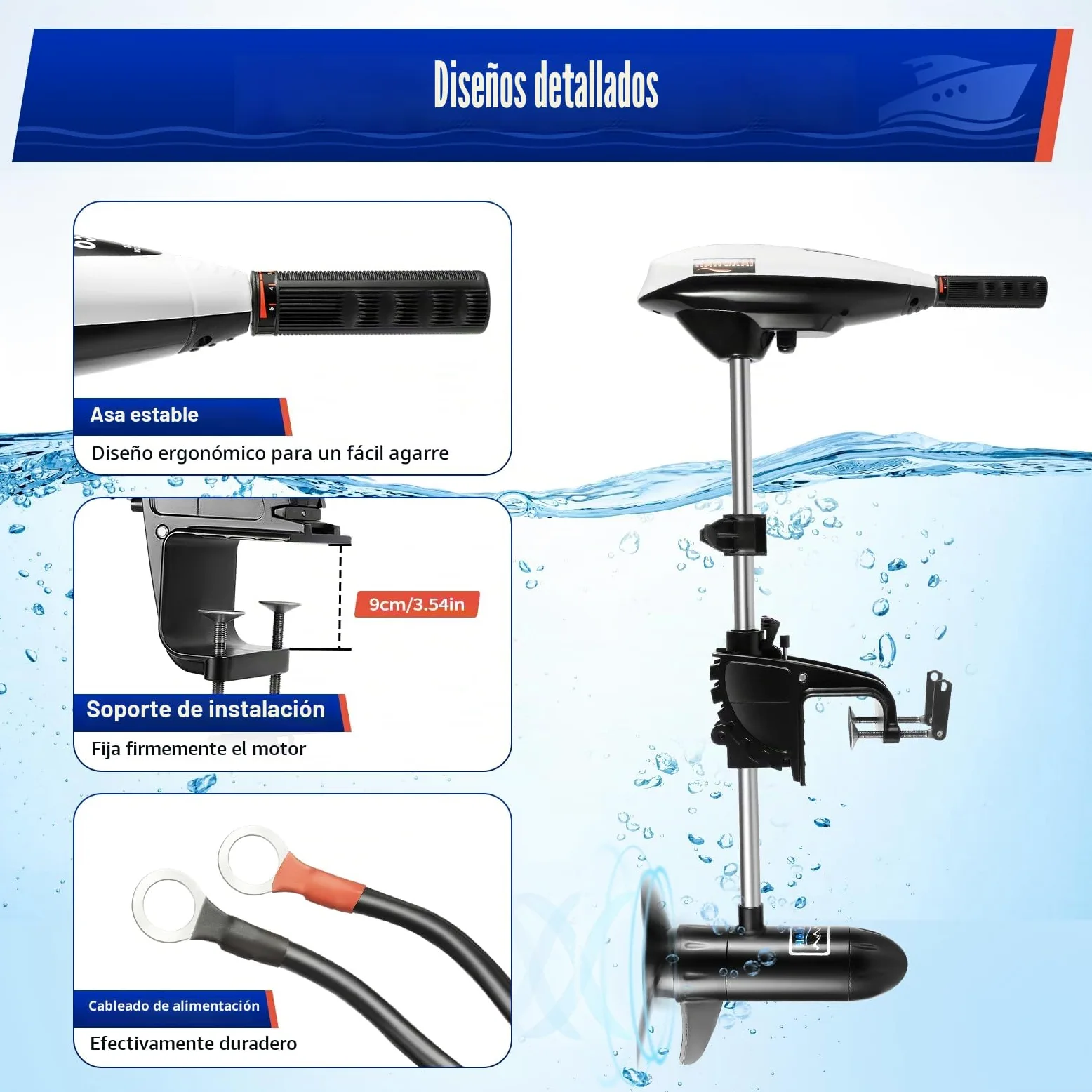 Motor eléctrico de 12 V para botes inflables con 30 kg de fuerza de empuje, 5 marchas hacia adelante y 2 marcha atrás, motor eléctrico, adecuado para kayaks y barcos de pesca de agua dulce y salada