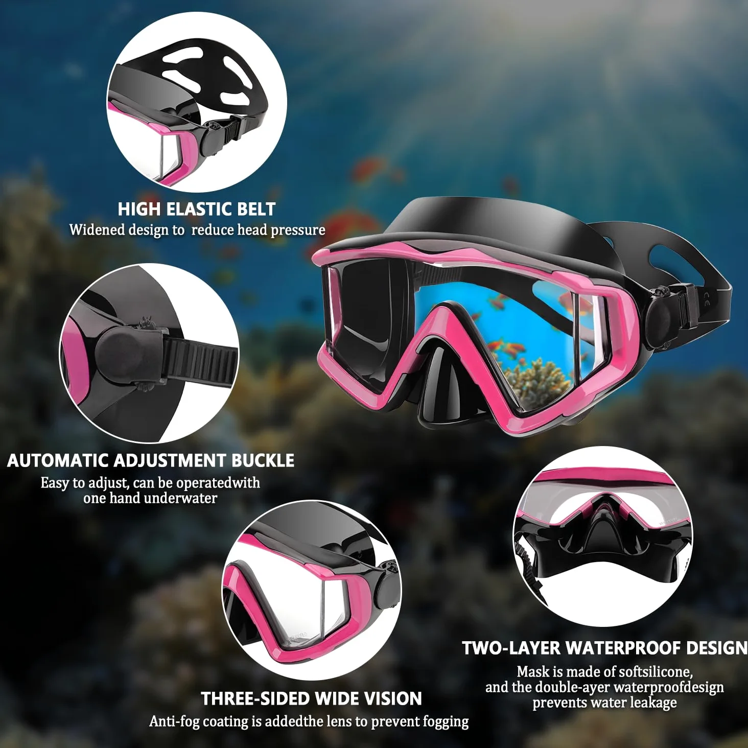 AQUA A DIVE SPORTS Máscara de buceo antivaho para natación, máscara de esnórquel adecuada para adultos, buceo, natación, esnórquel, máscaras