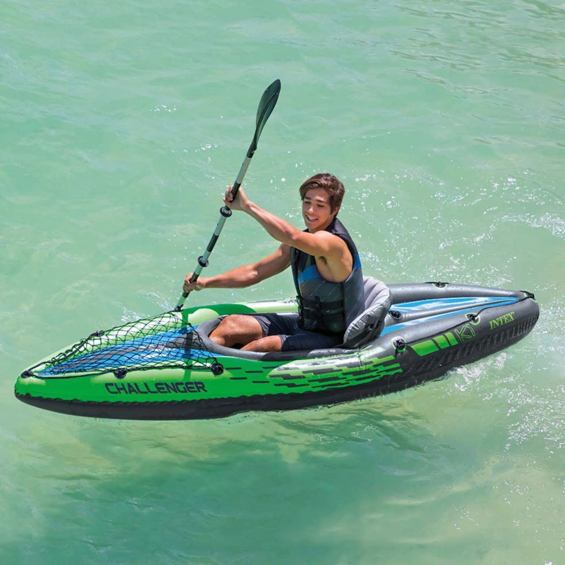 Intex Challenger Kayak, Man Inflatable Canoe with Aluminum Oars and Hand Pump