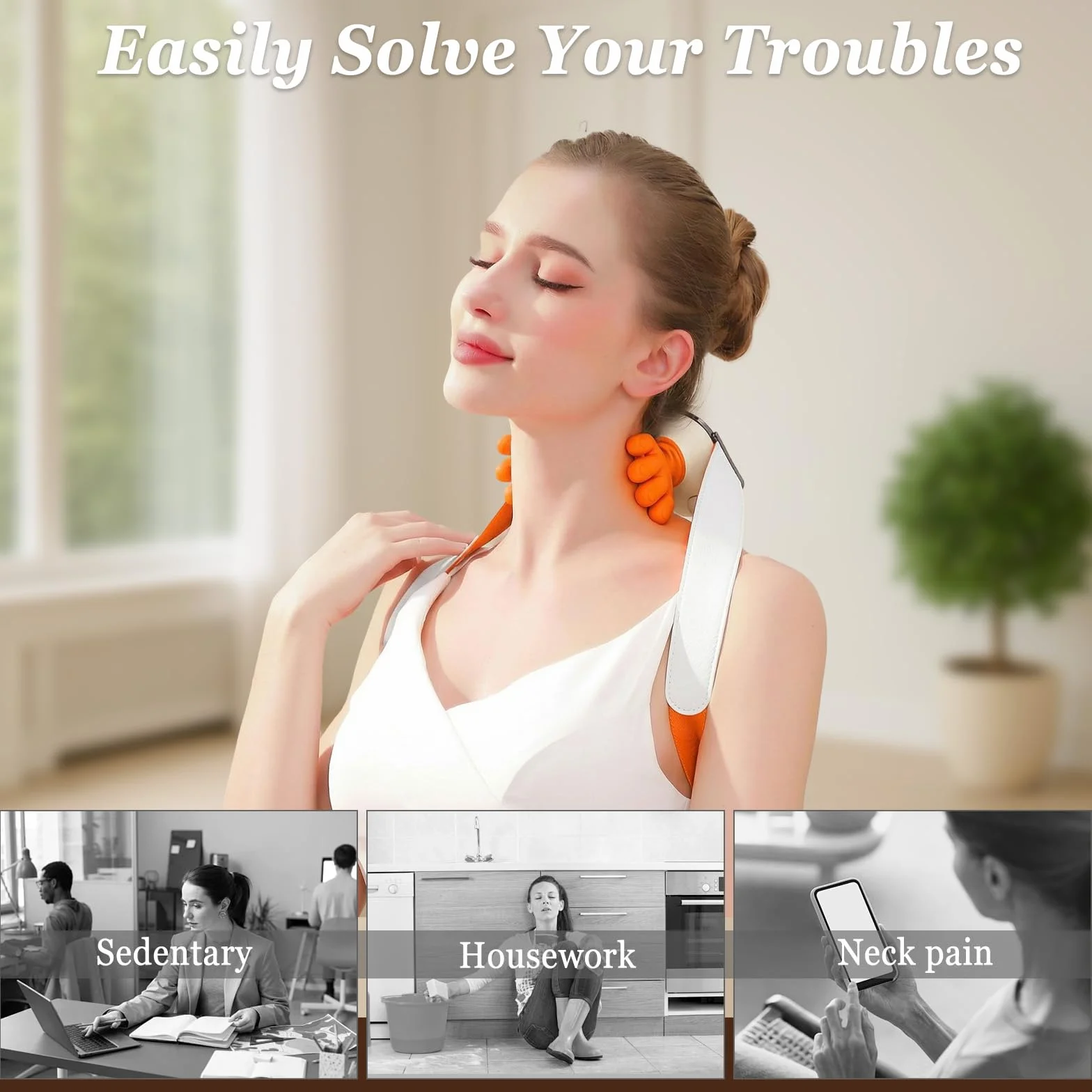 Masajeador de Cuello 4D Inalámbrico Shiatsu, Cervical y Espalda con 3 Ajustes y 2 Niveles de Calor