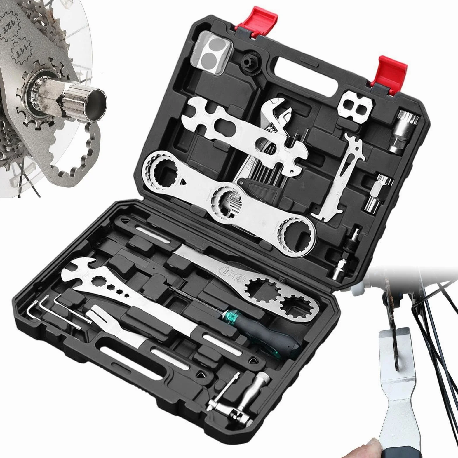 Kit de herramientas para bicicleta de montaña Llave resistente con estuche | Kit Reparación Bicicleta Carretera Para Cadena, Freno Y Neumático, Montaña, Carretera, Ciclismo, Doméstico Y Taller