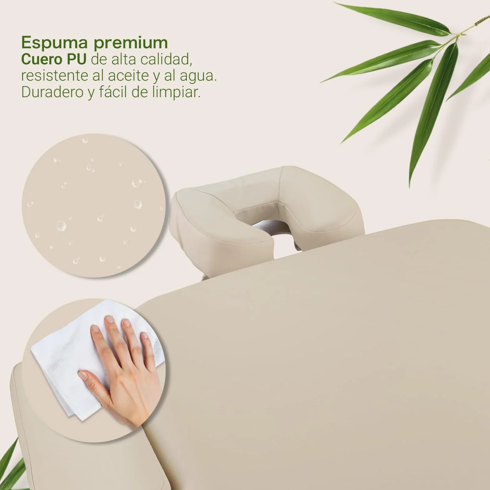 MASSUNDA Tumbona de Masaje Plegable Madera Maciza Altura Regulable Mesa Cosmética Móvil Funda Rizo Reposabrazos Respaldo Cojín Cervical