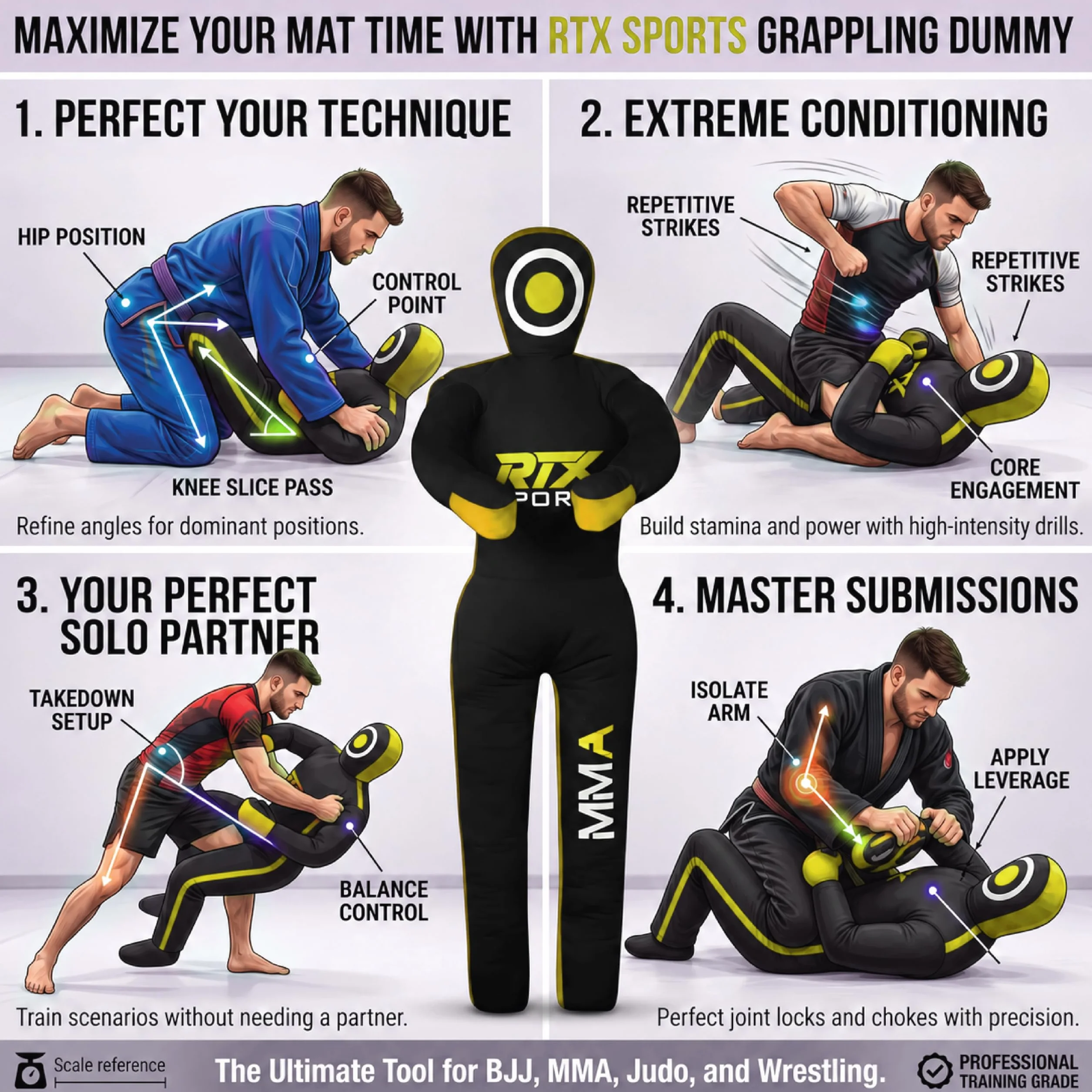 RTX MMA Dummy Judo Grappling Dummy Punch Bag Brazilian BJJ JIU Jitsu Standing Posición de Lucha Libre de Artes Marciales Boxing Karate Entrenamiento Dummy - Lona - UNFILLED
