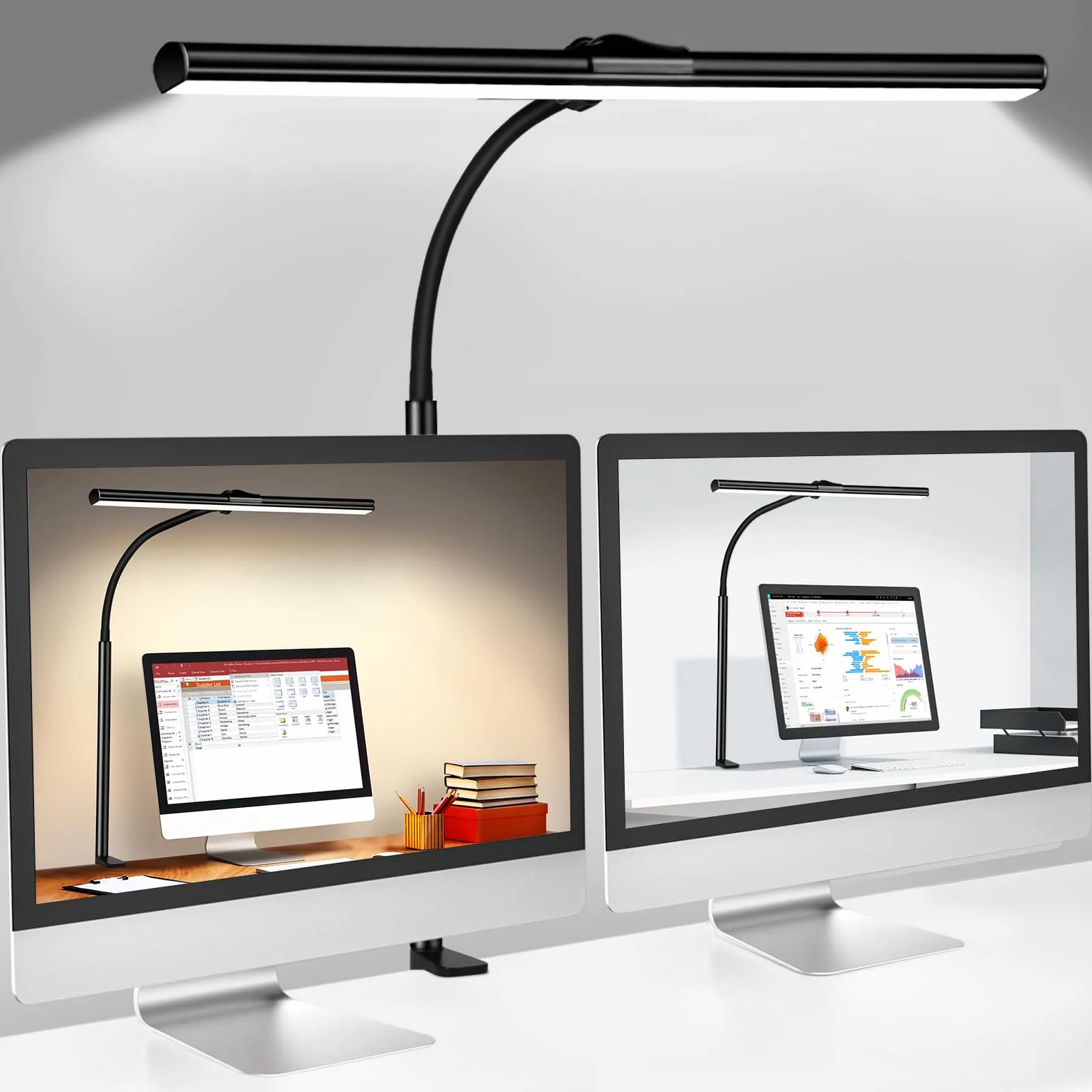 Kimimara Lámpara de Escritorio Pinza LED Flexo con Cuello de Cisne Regulable 5 Temperaturas 5 Niveles Brillo