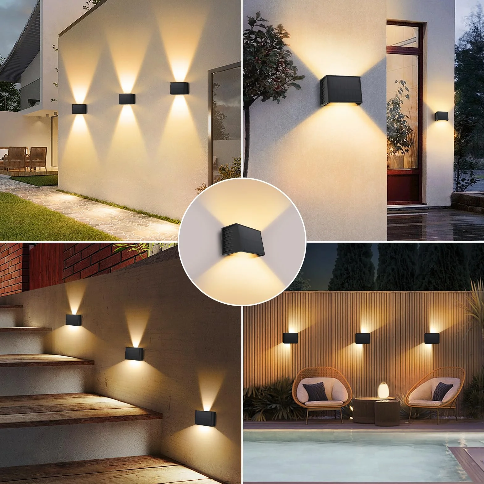 T-SUN Lámparas Solares para Exterior 3000K IP65 Impermeable LED Solar Pared Jardín