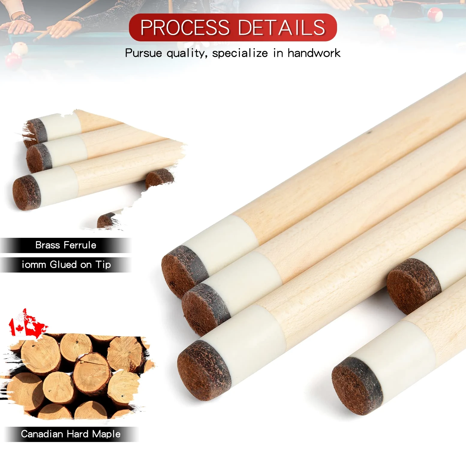 58 Inch 19oz/20oz Maple Billiard Stick Pool Cue Set 13mm Tip, Hardwood Canadian Maple Professional Billiard Pool Cue Stick