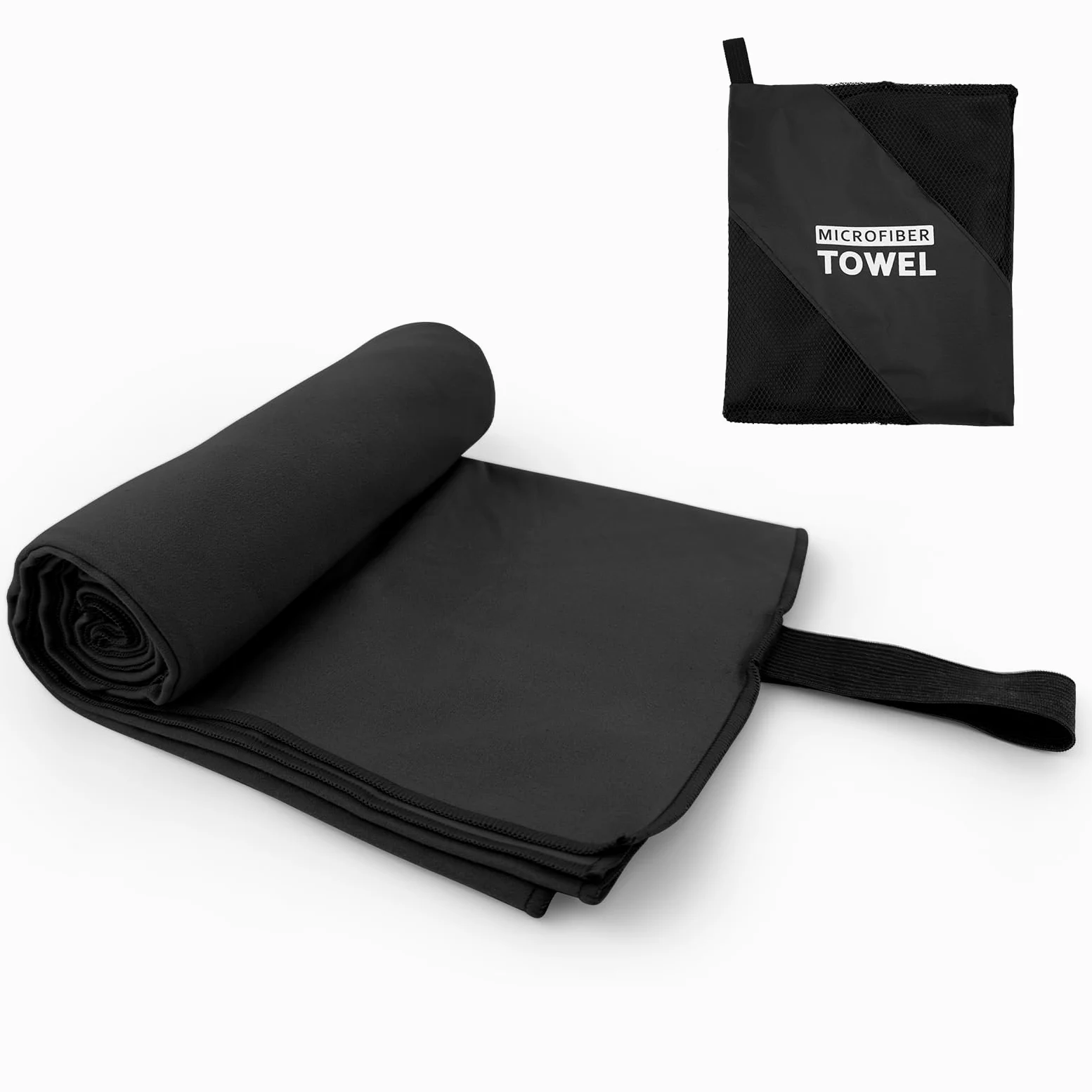 Toalla de microfibra de secado rápido para acampar, senderismo, playa, piscina, viajes, toallas corporales (negro, 1 paquete XL)