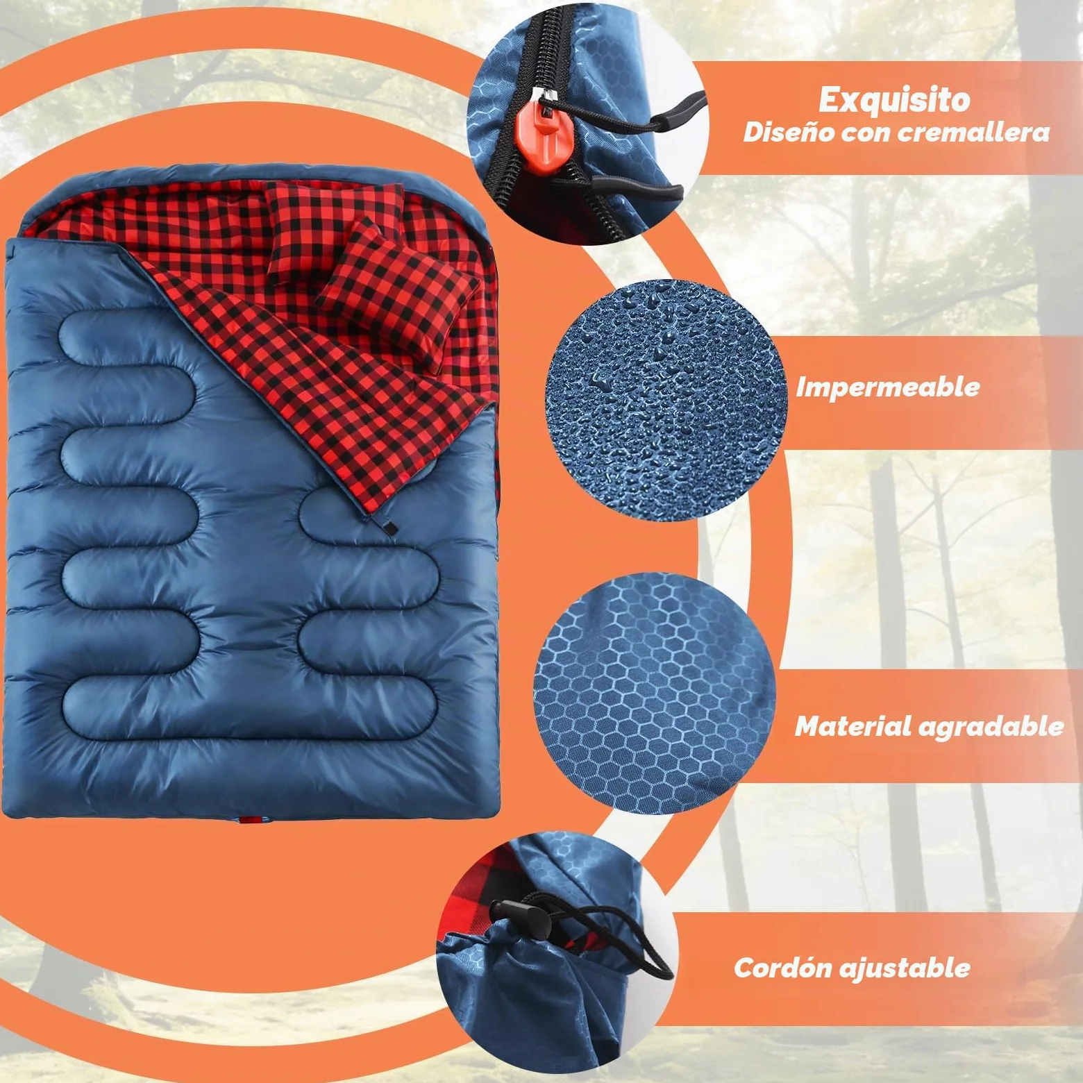 SWTMERRY Saco de dormir doble para camping para adultos, saco de dormir para 2 personas, 230 x 160 cm, con 2 almohadas para familia, exteriores, senderismo, viajes