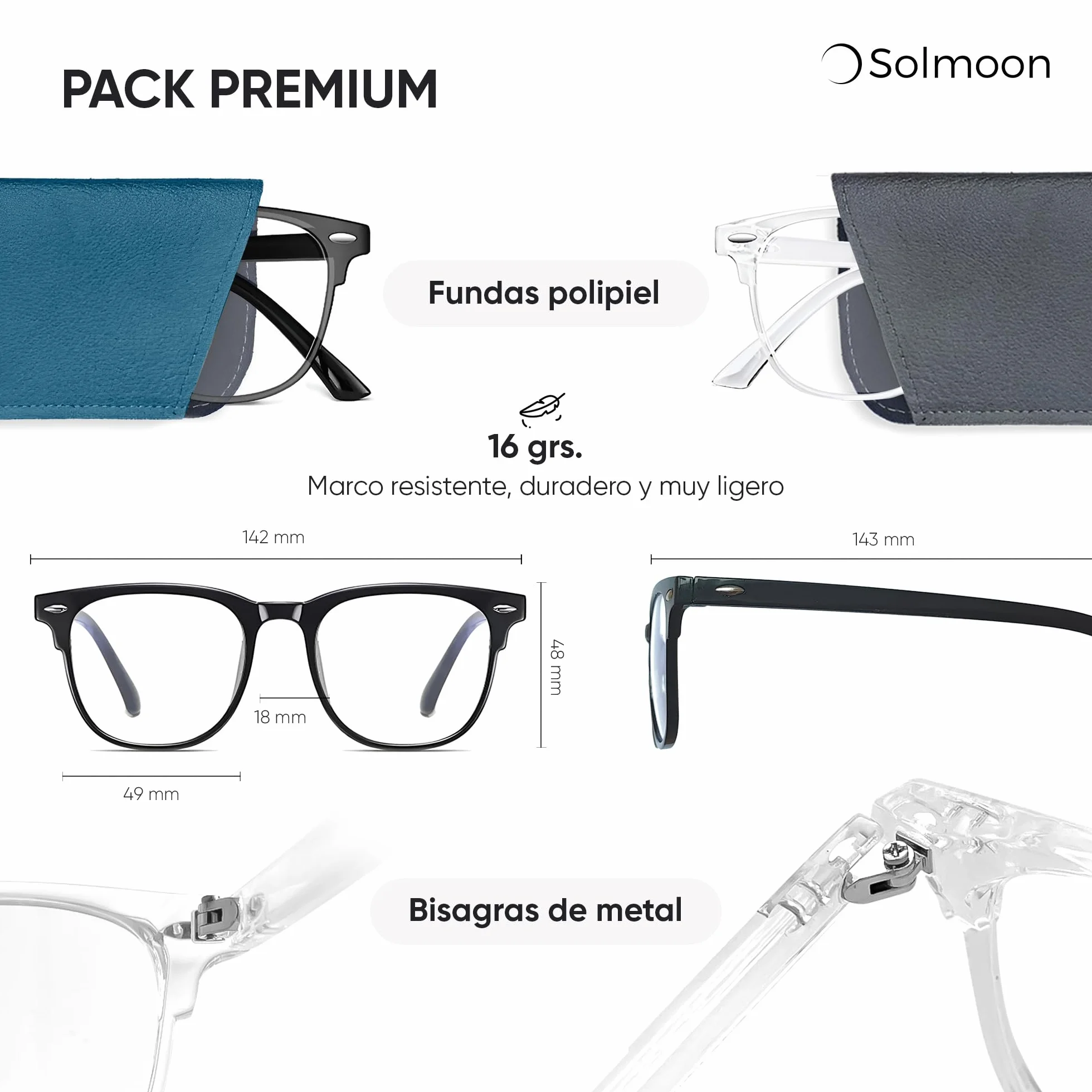 Solmoon Gafas Filtro Luz Azul Antifatiga Anti-Azules Gaming Lectura Lentes Antireflejo