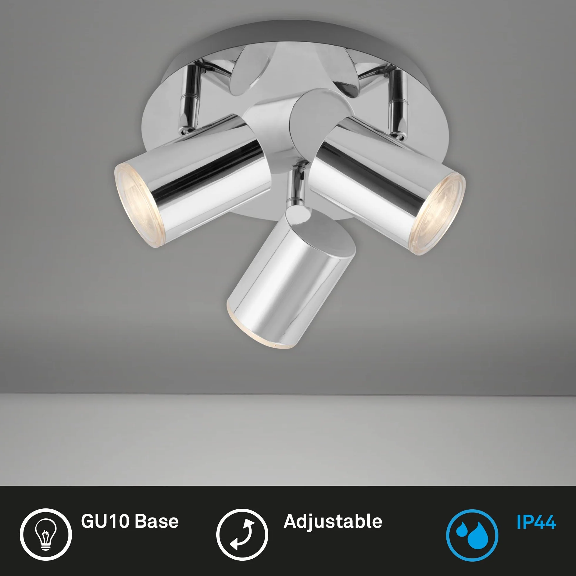 Briloner Lámpara de techo IP44 Cromado 210x112mm LED GU10 Proyector orientable