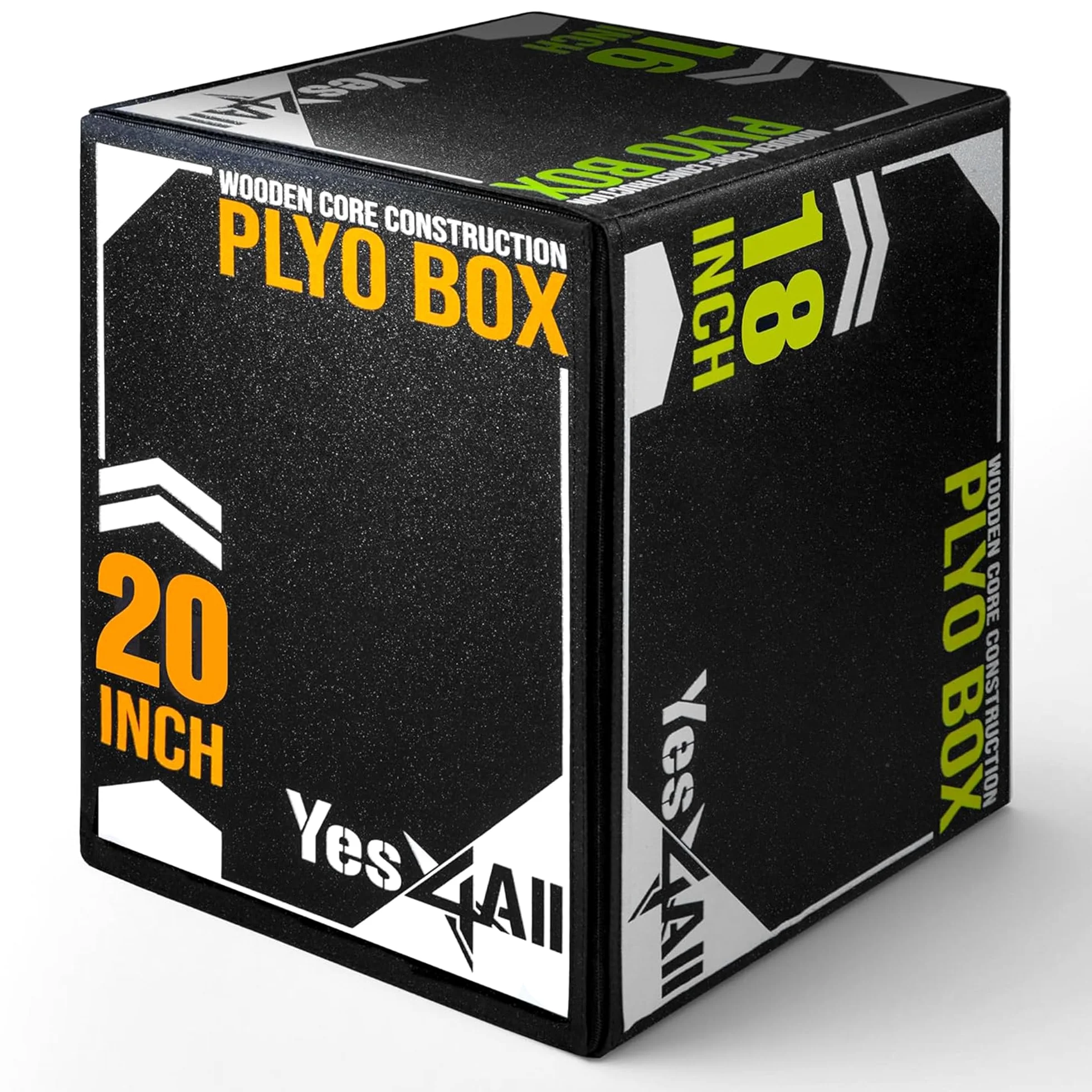 Yes4All UYSN Caja plyo con núcleo de Madera Suave, Unisex Adulto, A. Versión Deportiva Negra, b. 20/18/16