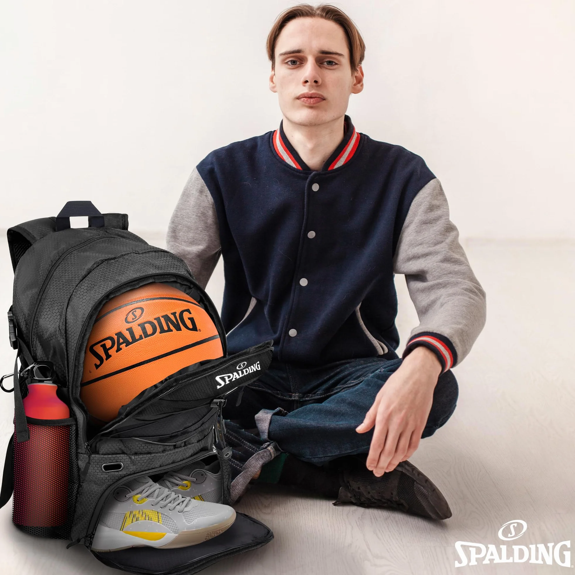 Spalding Mochila de Baloncesto Negra Compartimento Zapatos Pelota