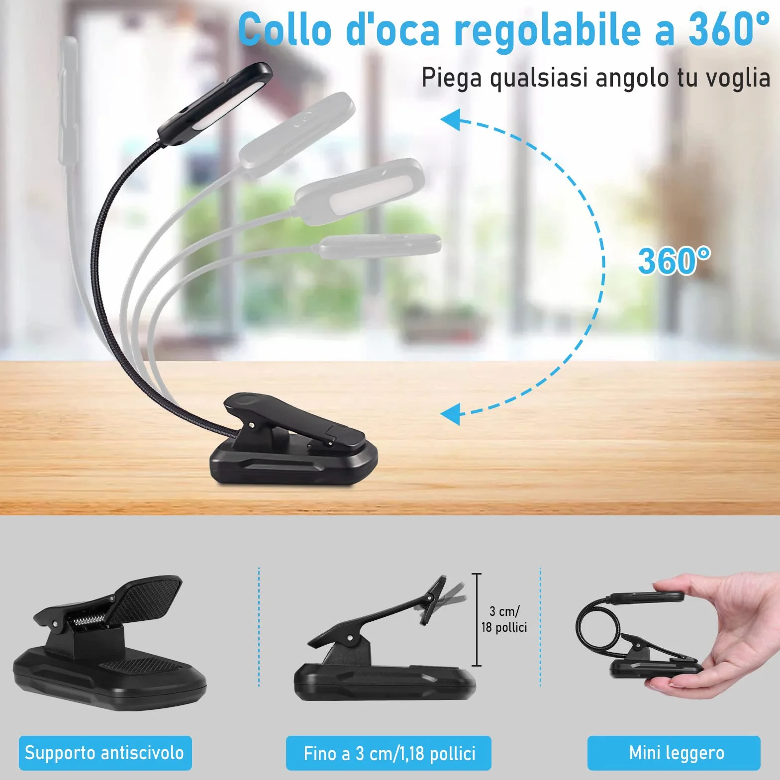 Diboniur Lampara Libro Lectura USB Recargable 3 Modos Luz para Leer