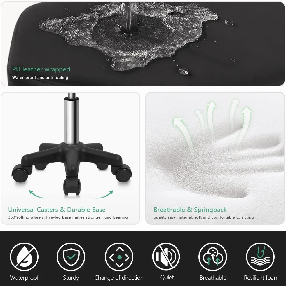 FURWOO Taburete Giratorio Hexagonal Altura Ajustable con Ruedas para Masajes SPA Negro