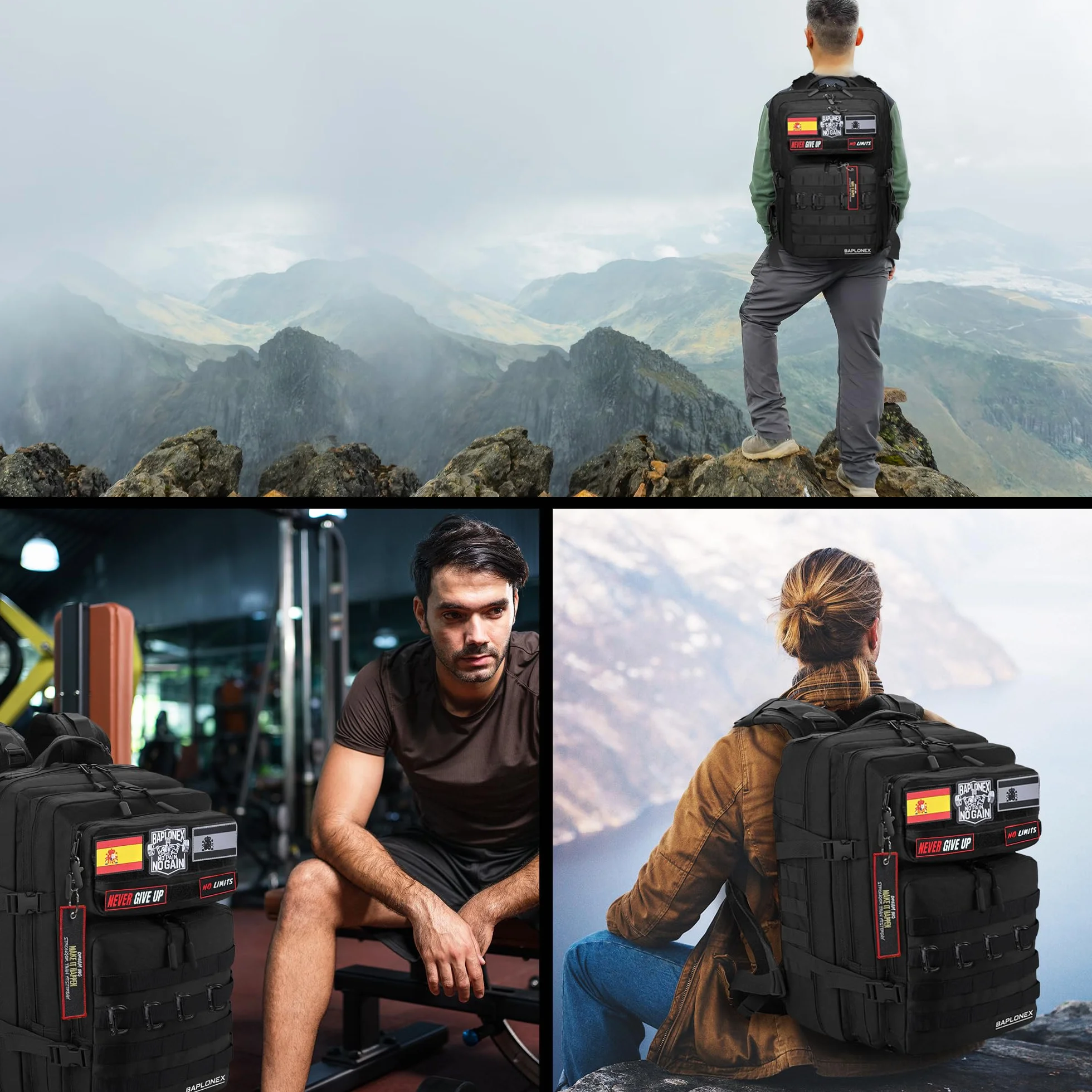 Mochila Militar 45L Tactica para Cross Training y Gimnasio con 5 Parches y Llavero