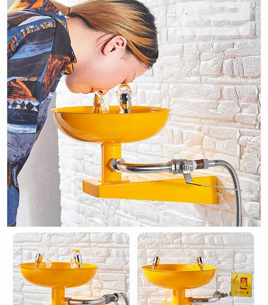 Estación lavaojos de pared, ducha de emergencia, sistema de ducha de seguridad dma de ducha de seguridad de acero inoxidable, estación de lavado de ojos y rostro, revestimiento ABS llamativo