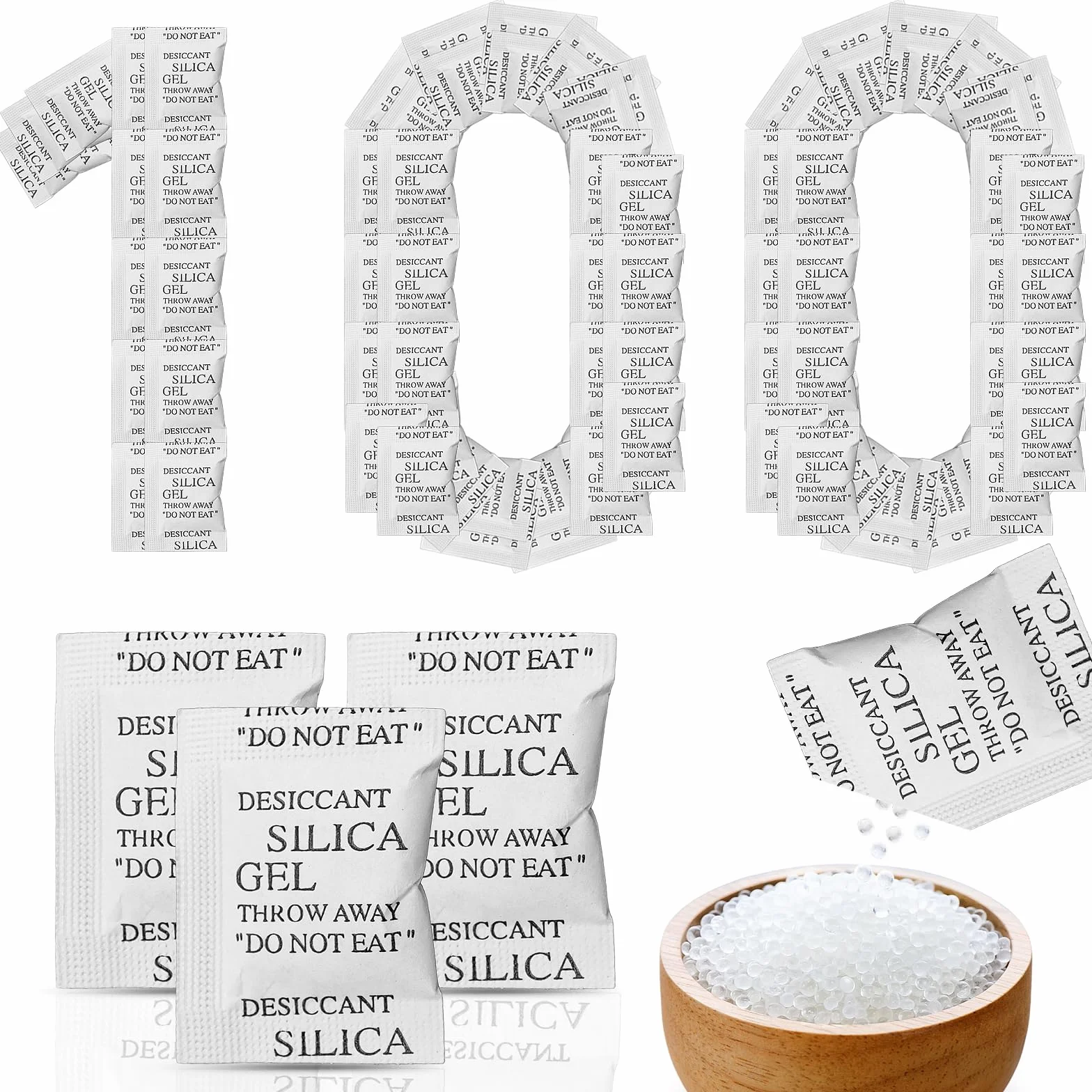 Bolsas de Gel de Silice XIANGLONGY 1g x 100 Pcs, Silica Gel Bolsitas para Cajones de Ropa y Zapateros