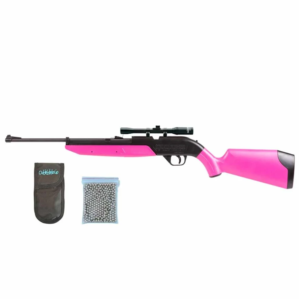 Carabina Perdigón 760 Pumpmaster Rosa 3 Julios + Visor Outletdelocio 4x20. 4,5mm. + Funda + Balines.