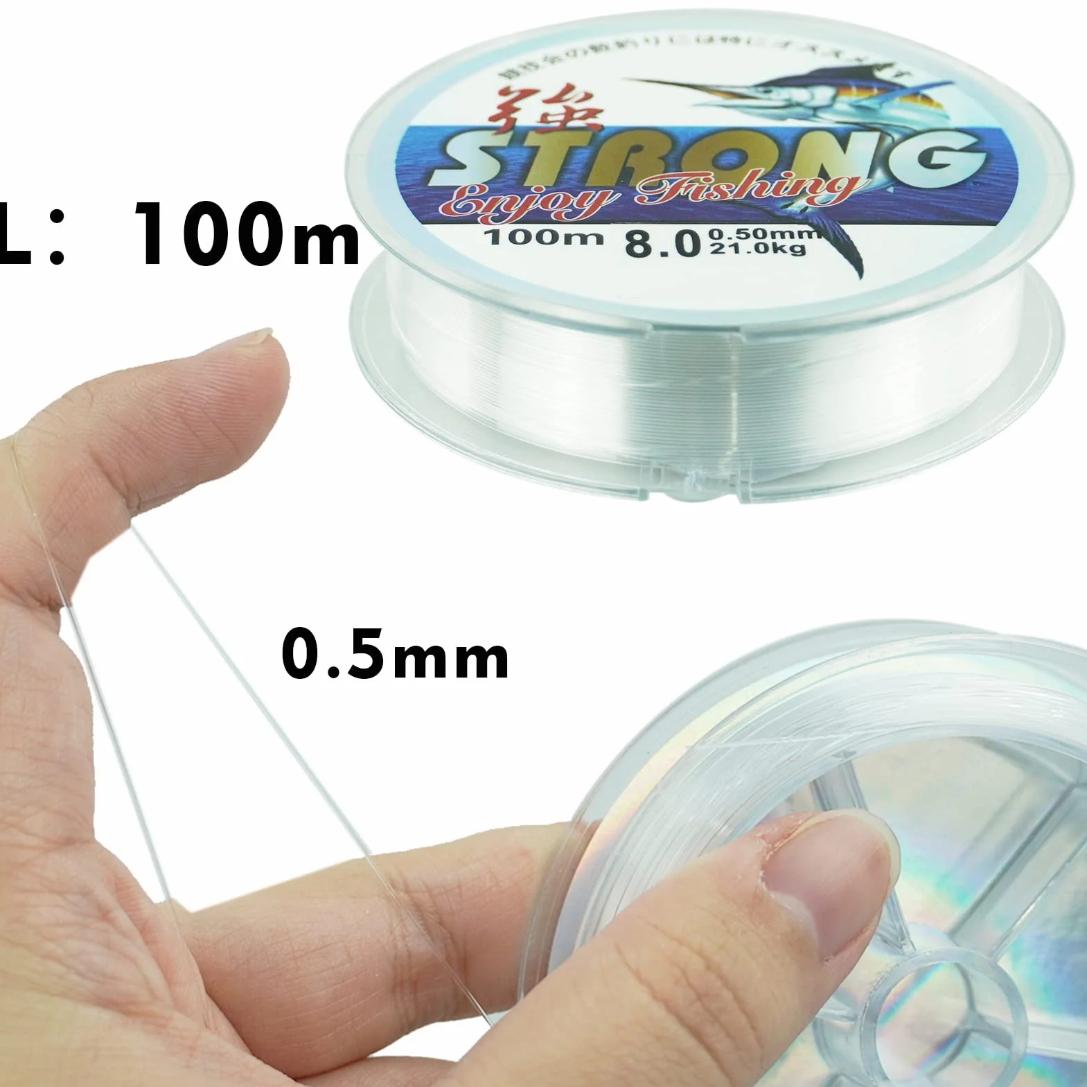 100 metros de línea de pesca, sedal de pesca, hilo de pescar, monofilamento de 0,5 mm, hilo de pesca de nailon transparente, alambre de tensión fuerte, línea de pesca, para fabricación joyas, pesca