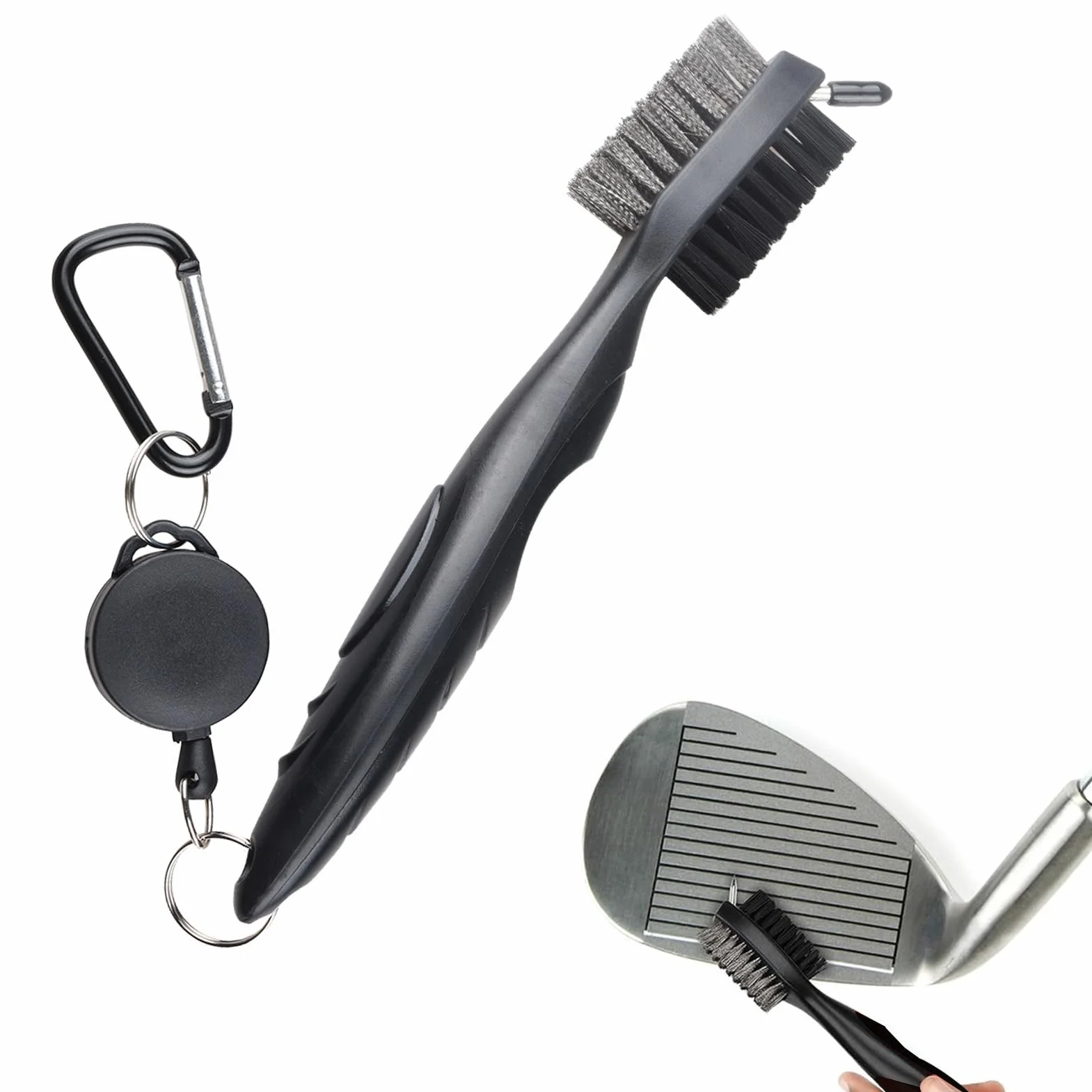 Golf Club Cepillo de palos de golf, cepillo de golf, limpiador de palos de golf, cepillo de limpieza para la limpieza de Club Face & Groove con clip (mosquetón) para colgar en bolsa de golf