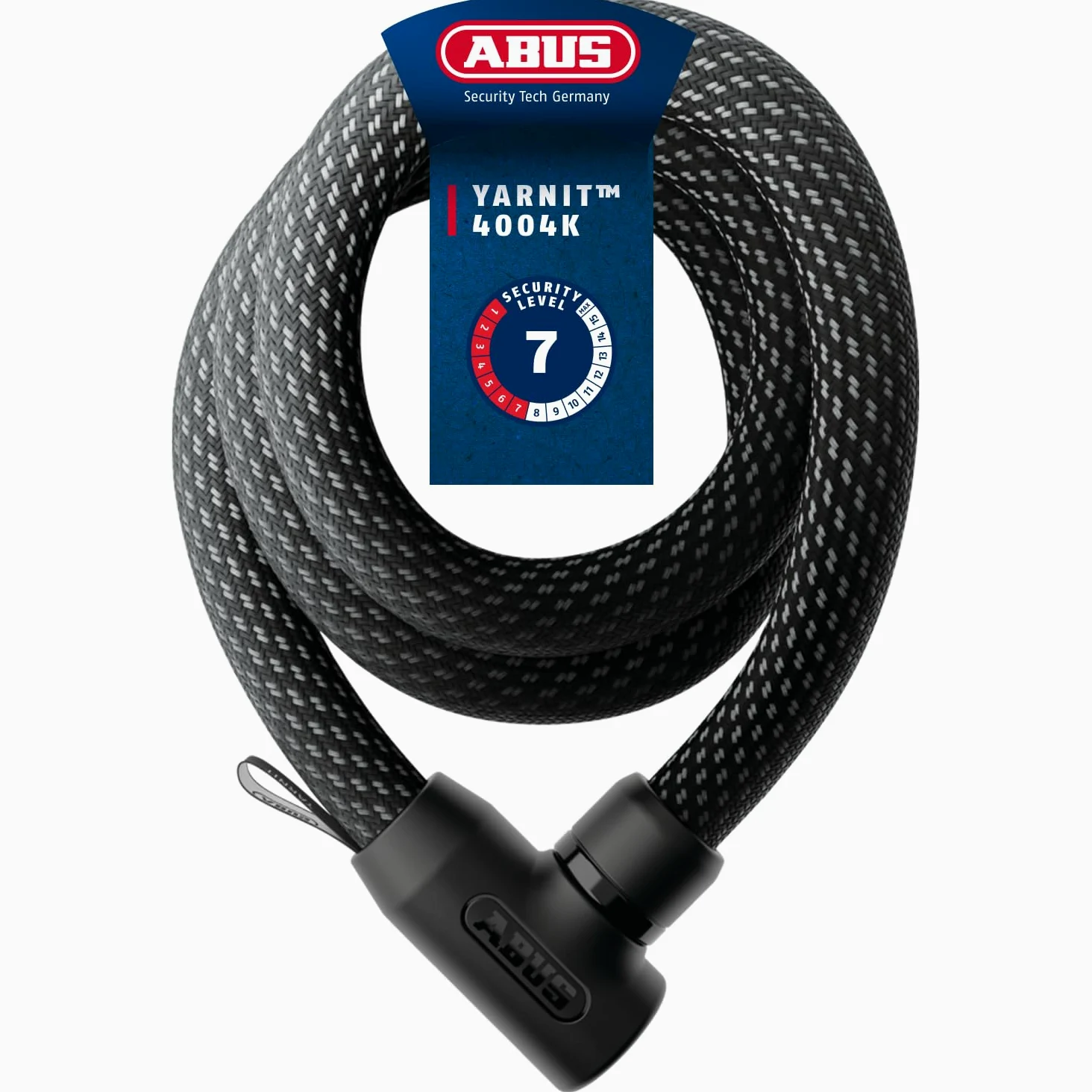 ABUS Candado de cadena YARNIT 4004K, longitud 140 cm, negro | Candado para bici con tejido de punto, cilindro anti-ganzúa, cierre automático, protege pintura