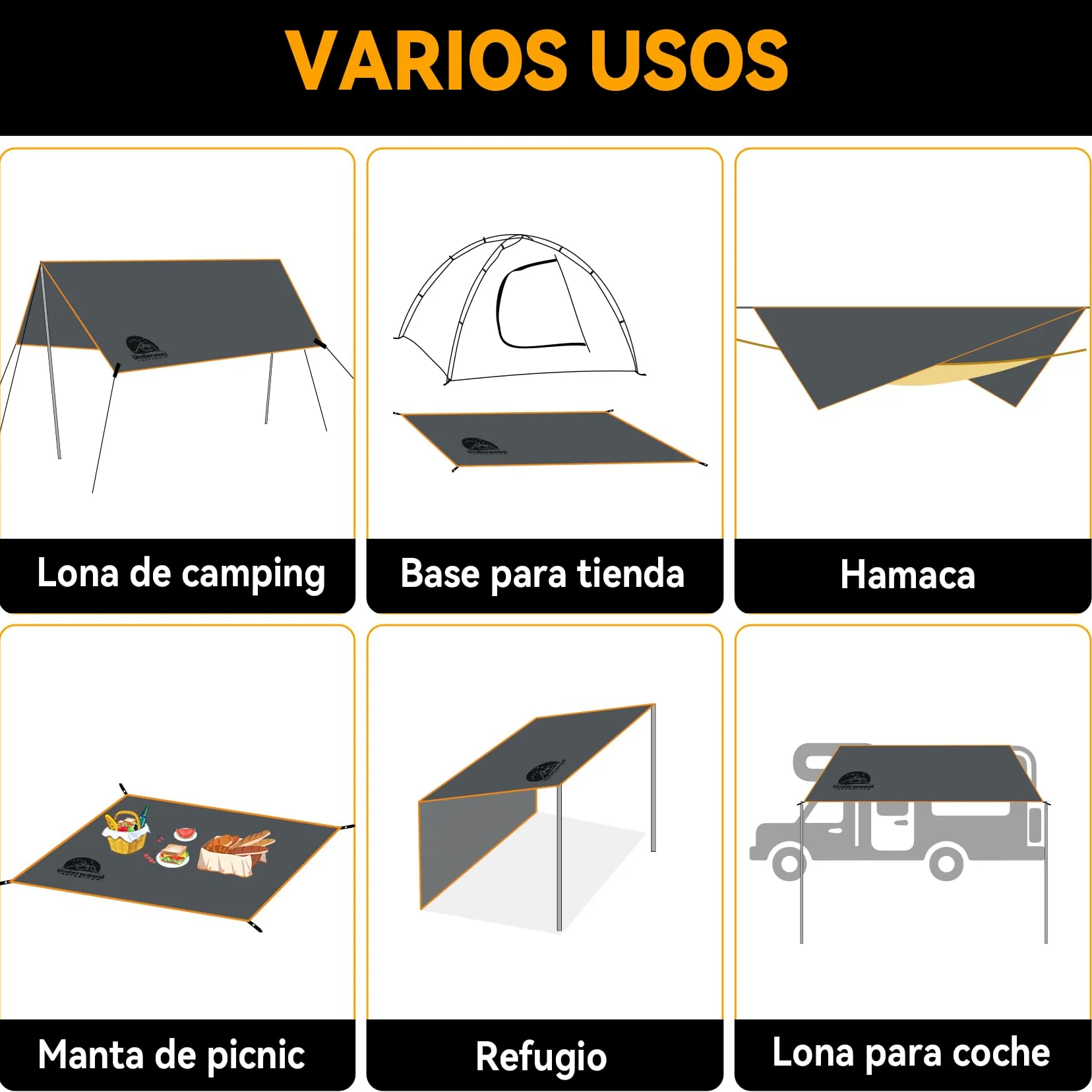 Lona Impermeable Multiusos y Lona para el Suelo, Resistente, Ultraligera, para Camping, Senderismo, Picnic, toldo, Incluye Bolsa de Almacenamiento