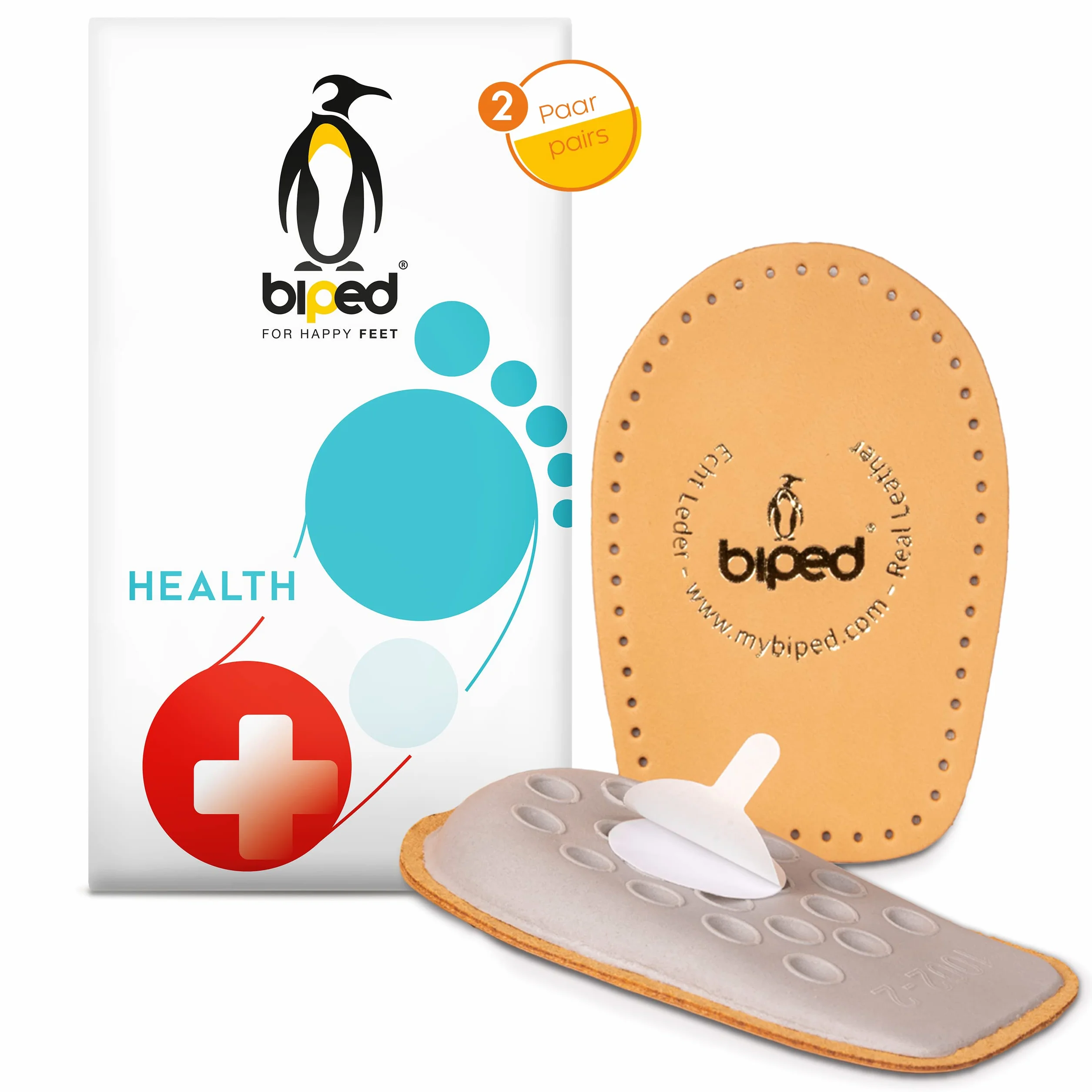 Talonera de cuero curtido vegetal biped HEALTH 2 pares - elevador de talón autoadhesivo con espuma de látex