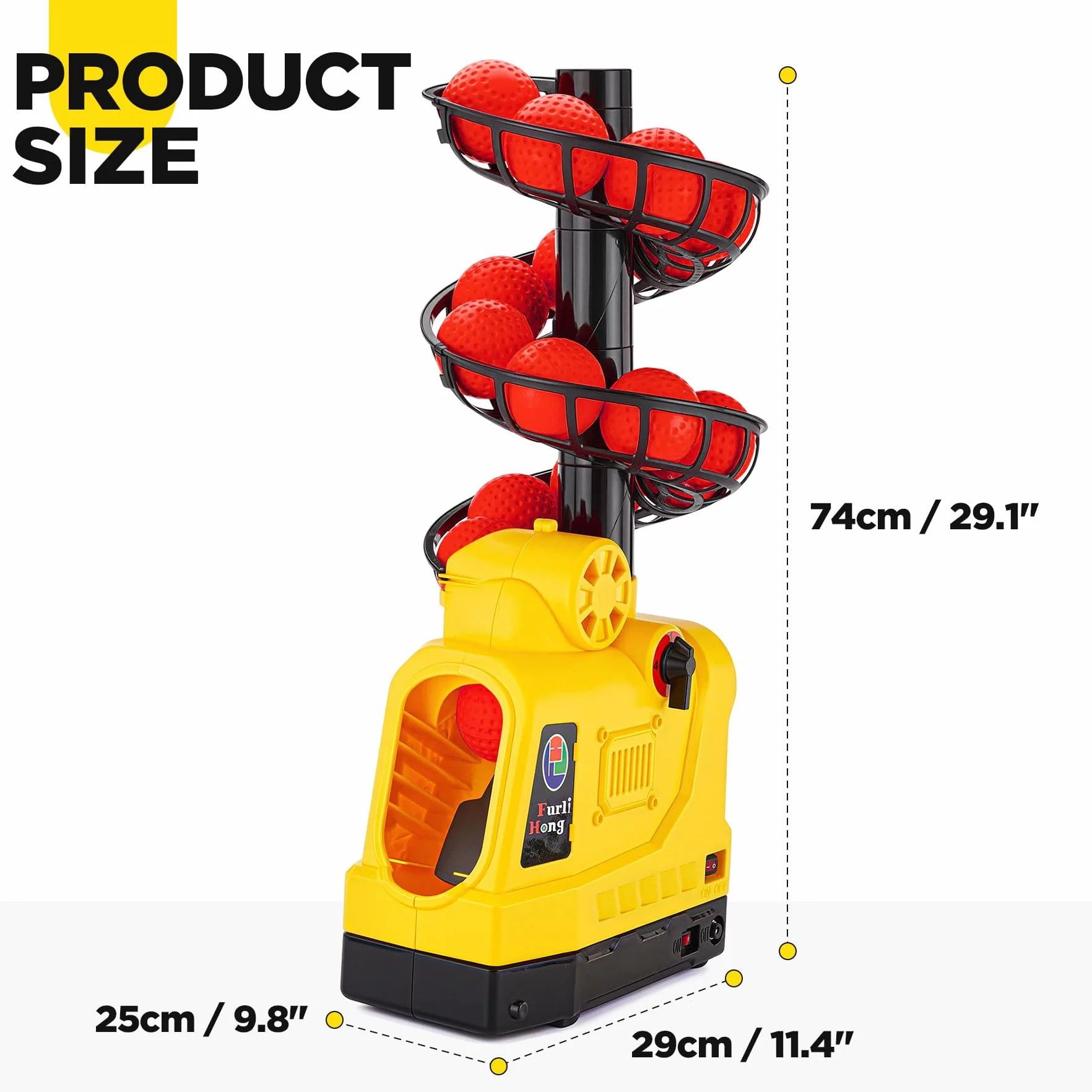 Furlihong 681TPCBH Máquina Lanzadora 4 en 1 Béisbol Pickleball Tenis Críquet – Oscilación Automática, 4 Niveles de Distancia, Soporte Ajustable, Funciona con Batería/CA/Power Bank, para Principiantes