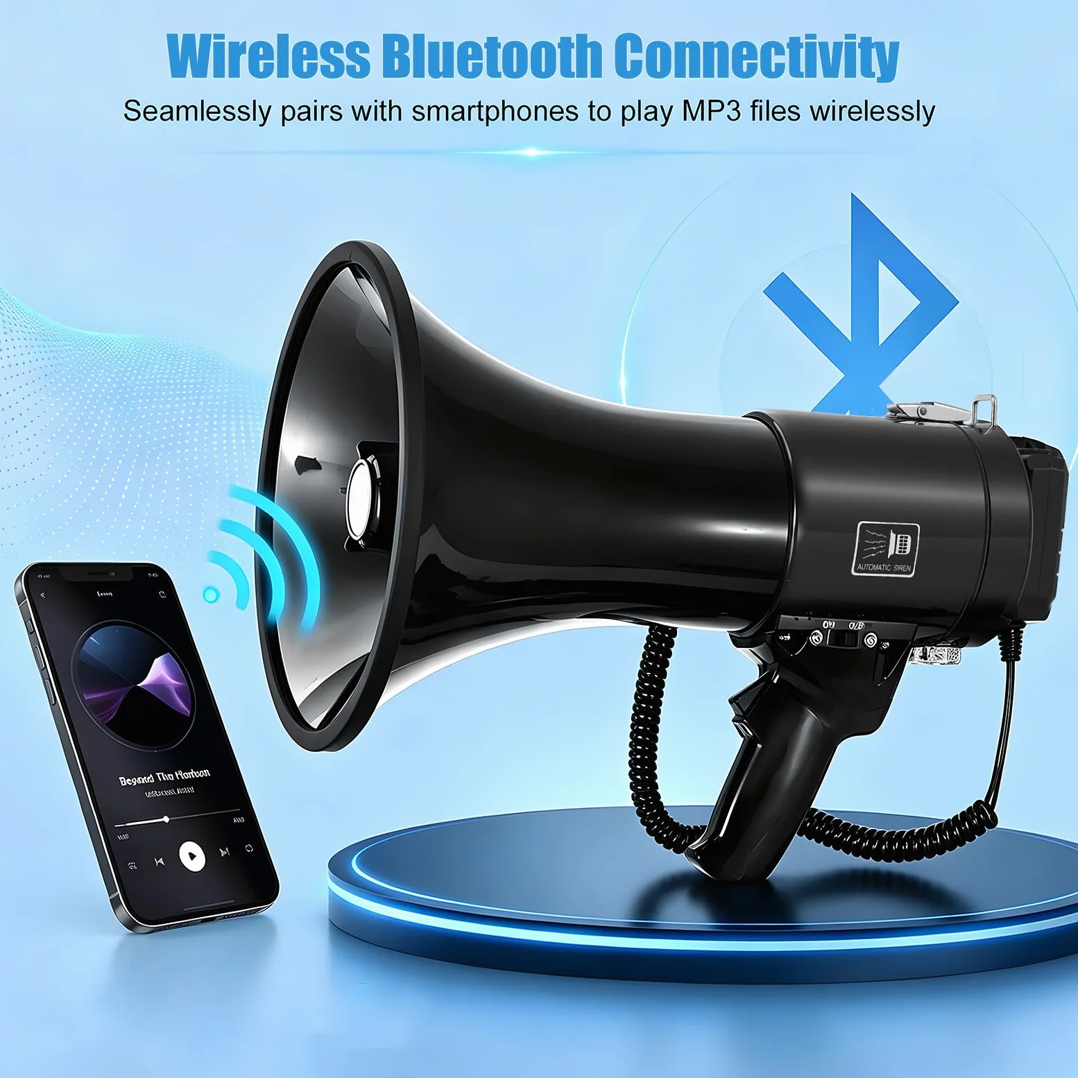 Megáfono portátil de 100 W con micrófono extraíble, Bluetooth, grabación USB, batería de 4800 mAh, alcance de 2000 m, 3 fuentes de alimentación, correa para el hombro para eventos, mercado, avisos de