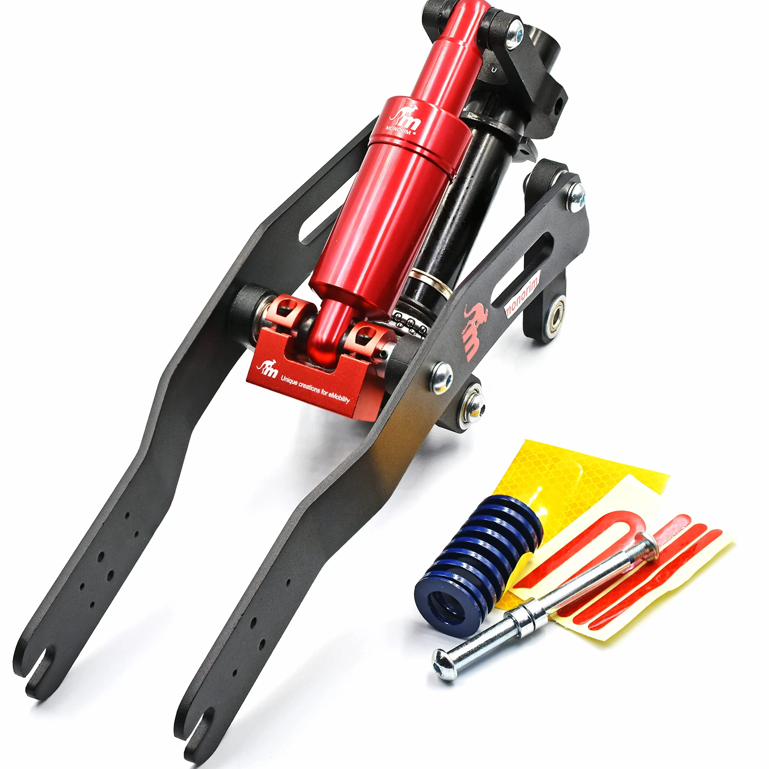 myBESTscooter Kit de suspensión Monorim Original V4 para los Modelos M365, 1S, Essential, Pro 2, Mi3, Pro4 del Patinete eléctrico Xiaomi (Black/Red)