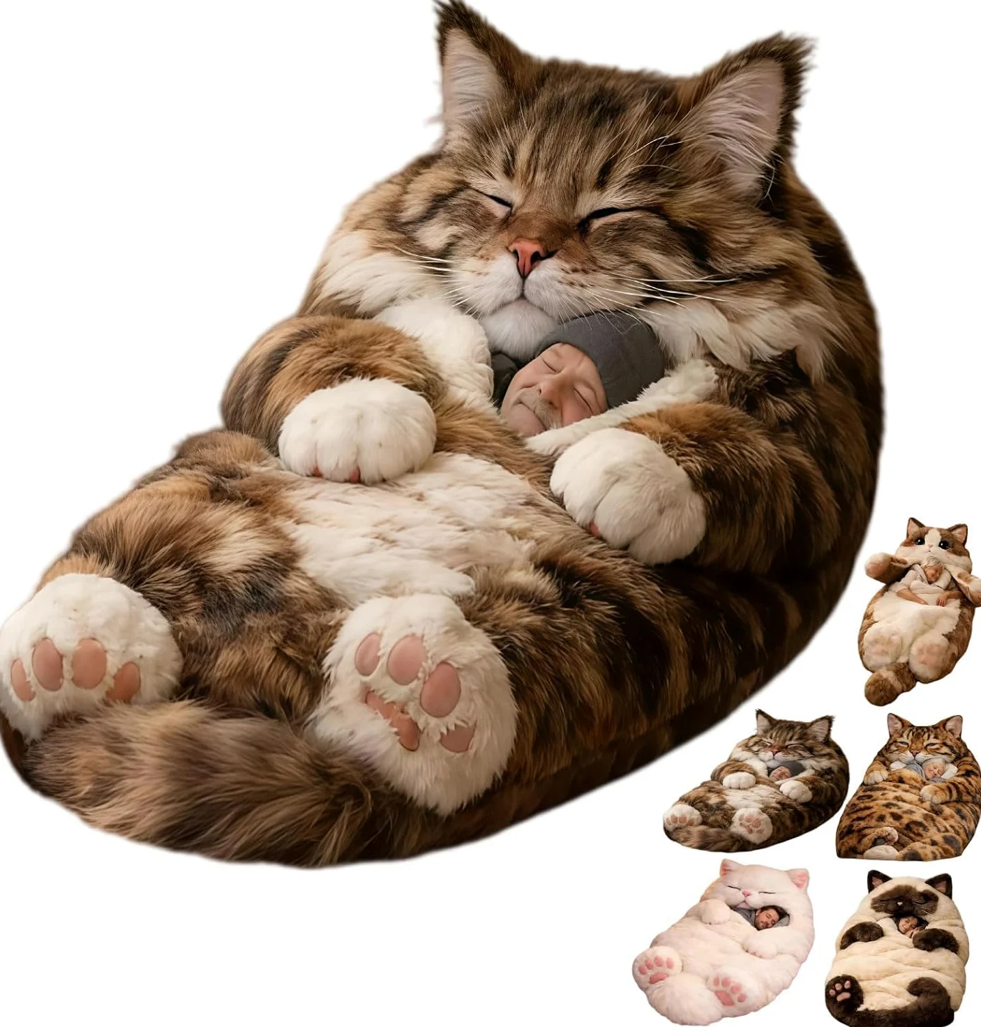 Saco de dormir grande y suave para gatos, manta cálida para camping, viajes, fiestas de pijamas, sacos de dormir de animales para adultos y saco de dormir esponjoso para gatos para humanos en casa