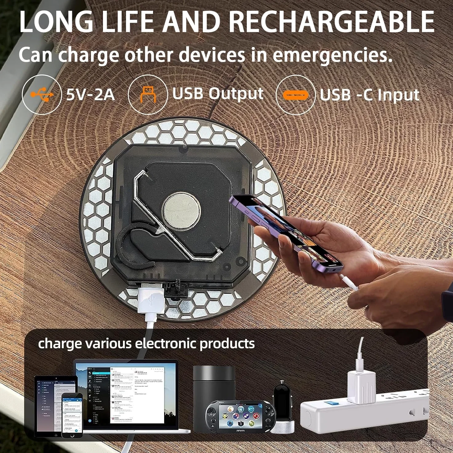 Luces de camping de 12000 mAh, 4000 lm, 3 modos de iluminación de color, lámpara LED brillante recargable de 40 W, luces colgantes IPX5 impermeables, imán, kits de supervivencia de emergencia de fallo