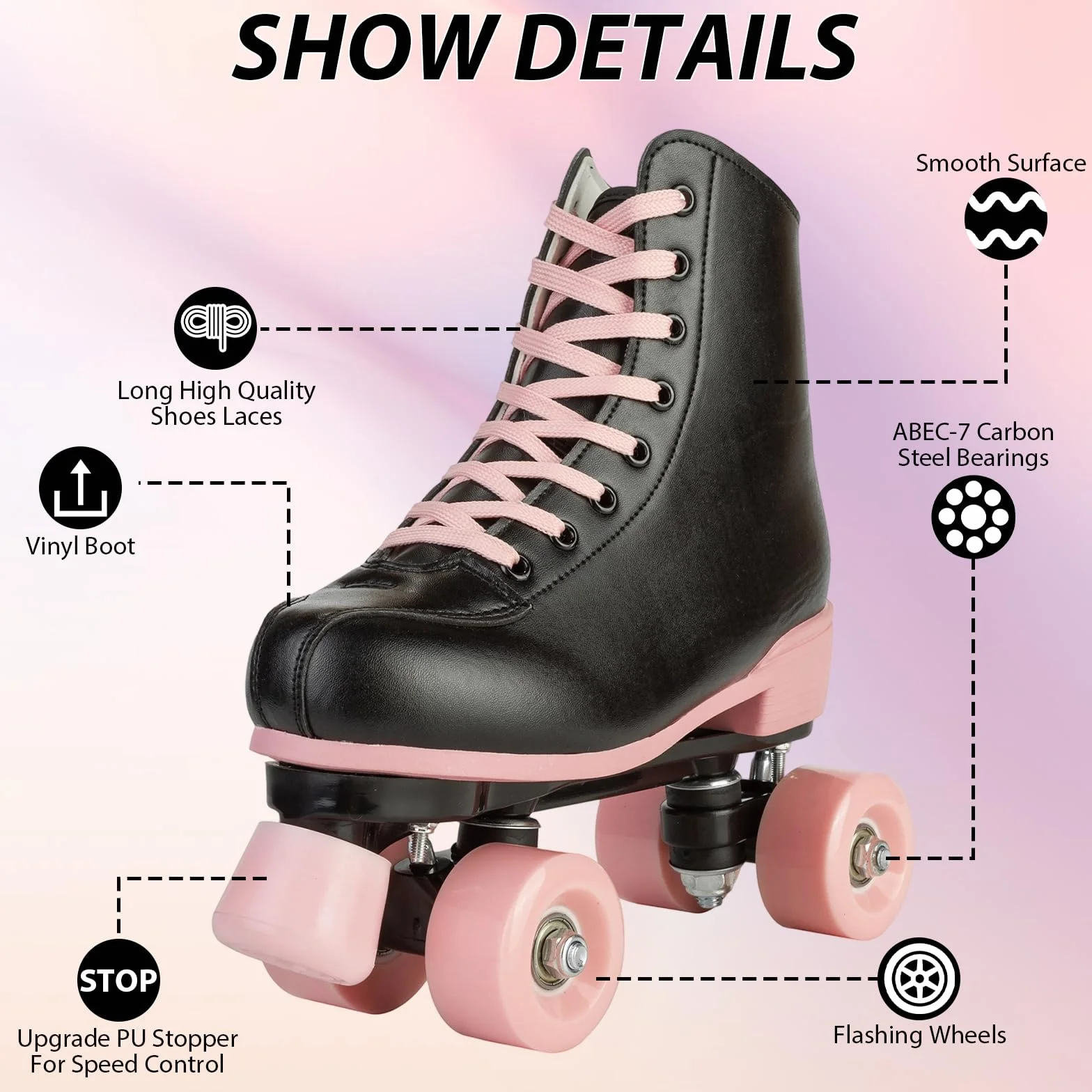 XUDREZ Roller Skates Women Girls Light Up Double Row Pink for Youth Adult Beginner