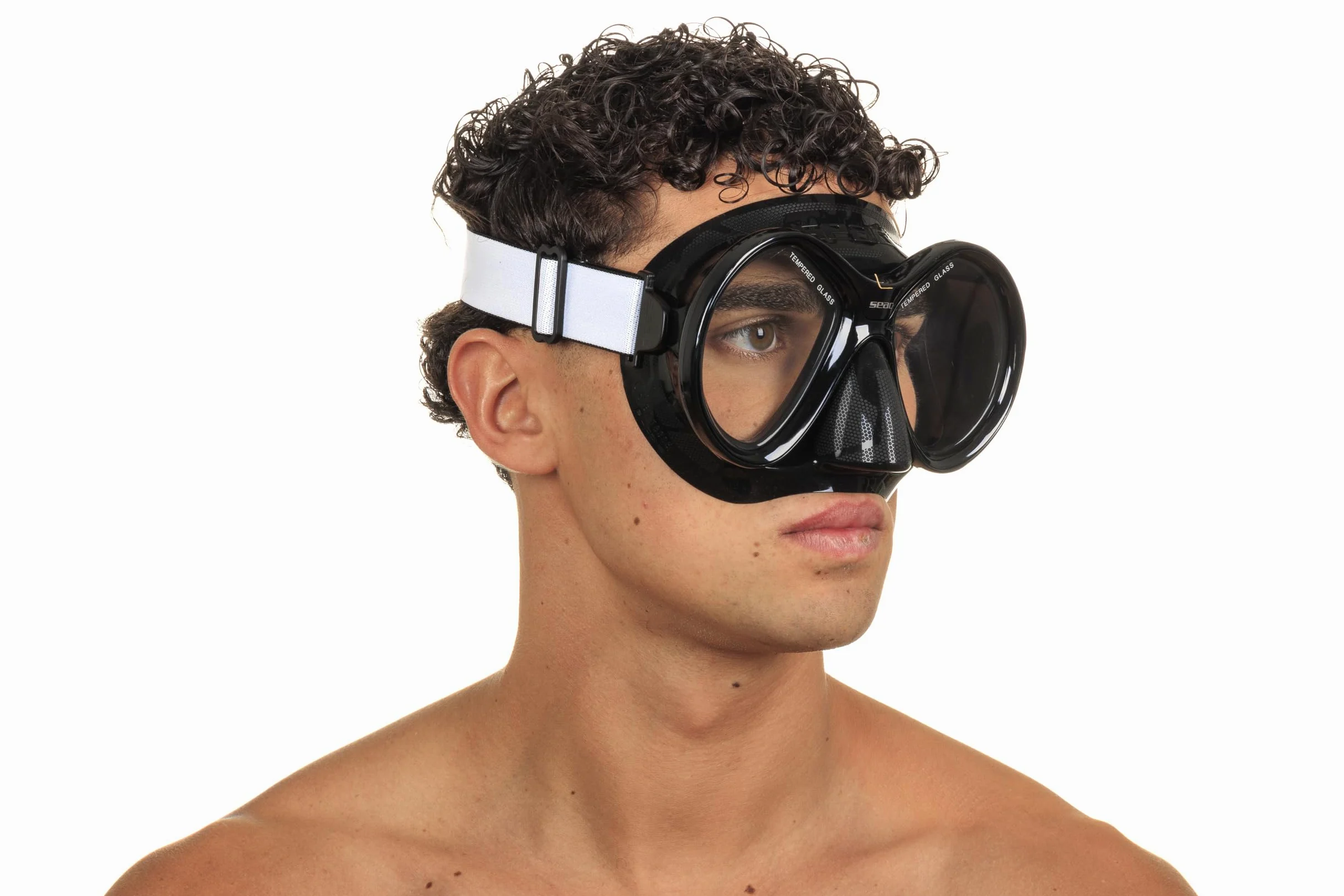 SEAC Chiara Máscara de Lente Doble de Vidrio Templado para Buceo y Snorkeling con Hebilla 3D, con Correa Textil o de Silicona, Unisex Adulto