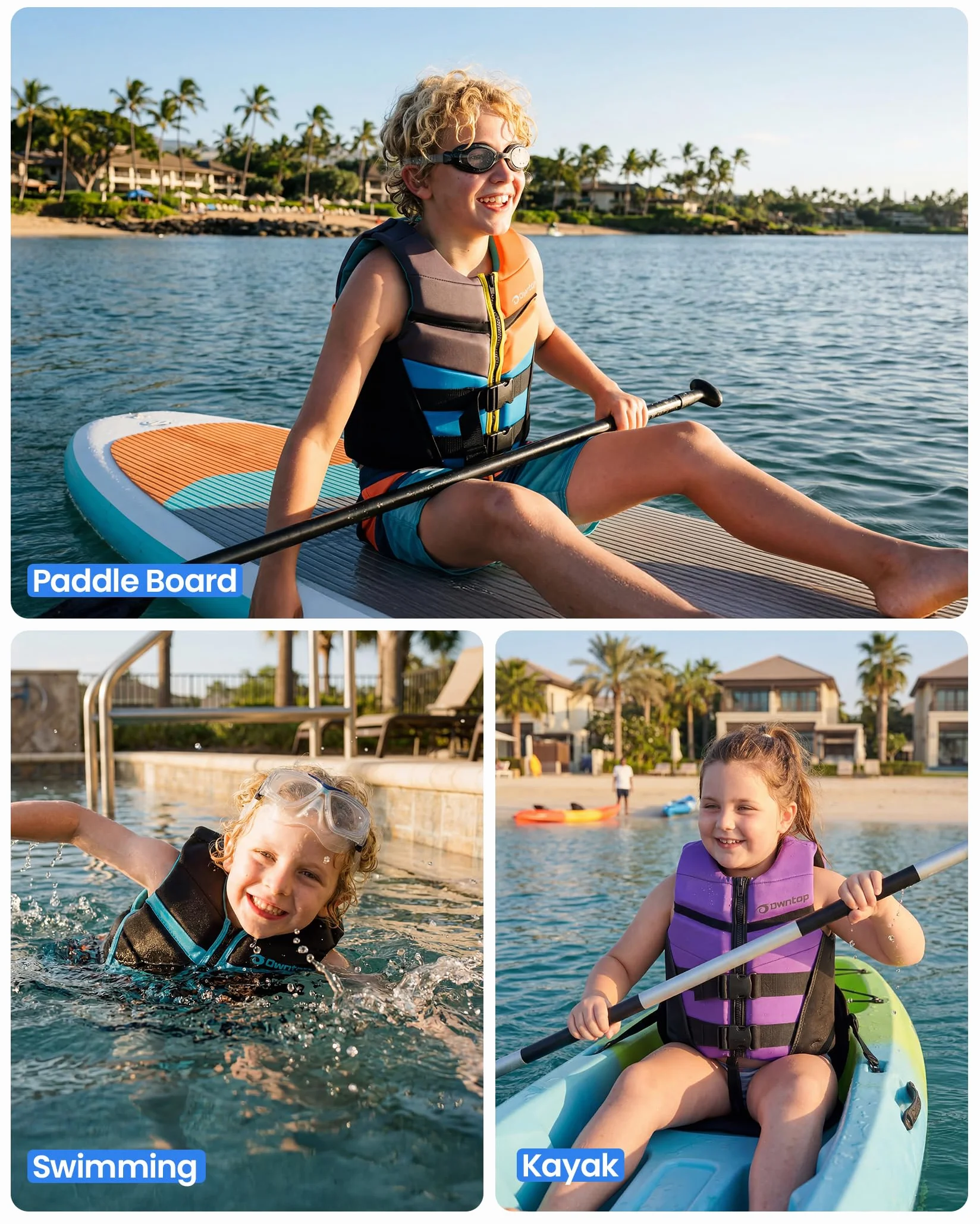 Owntop Chaleco de Ayuda a la Flotabilidad para Adolescentes y Niños - Chaleco de Natación Juventud Unisex, Chaleco de Flotabilidad Ajustable con Hebillas de Seguridad para Pesca, Kayak y Vela