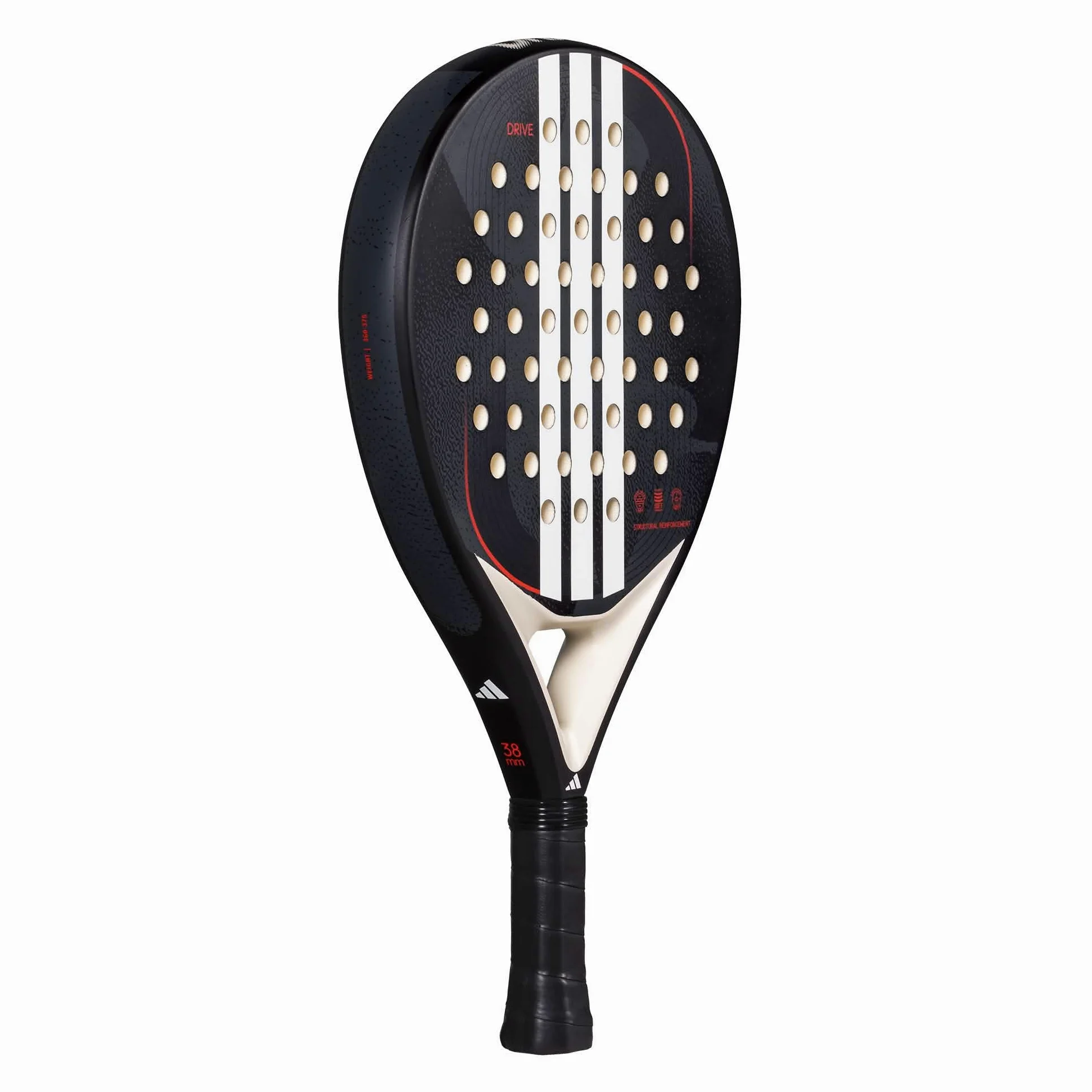 Pala de Padel adidas Drive Black 3.4 Negra, Forma Redonda, Goma eva Soft Performance, Fibra de Vidrio