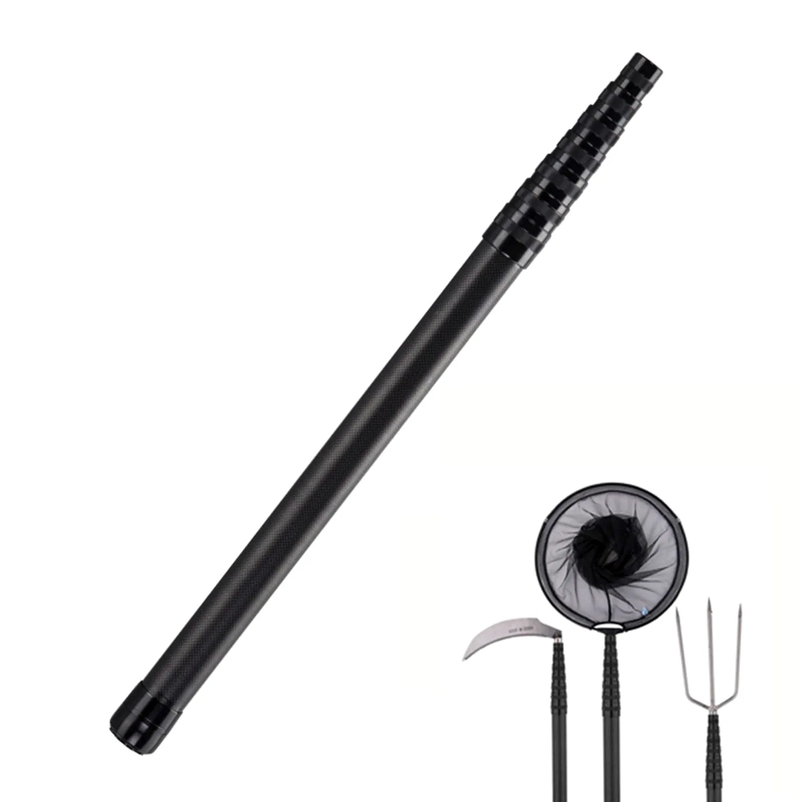 SPORTARC Red de pesca de fibra de carbono portátil de 3 m, mango largo, telescópica de fibra de carbono, caña de pescar con mango de pescado, barra plegable
