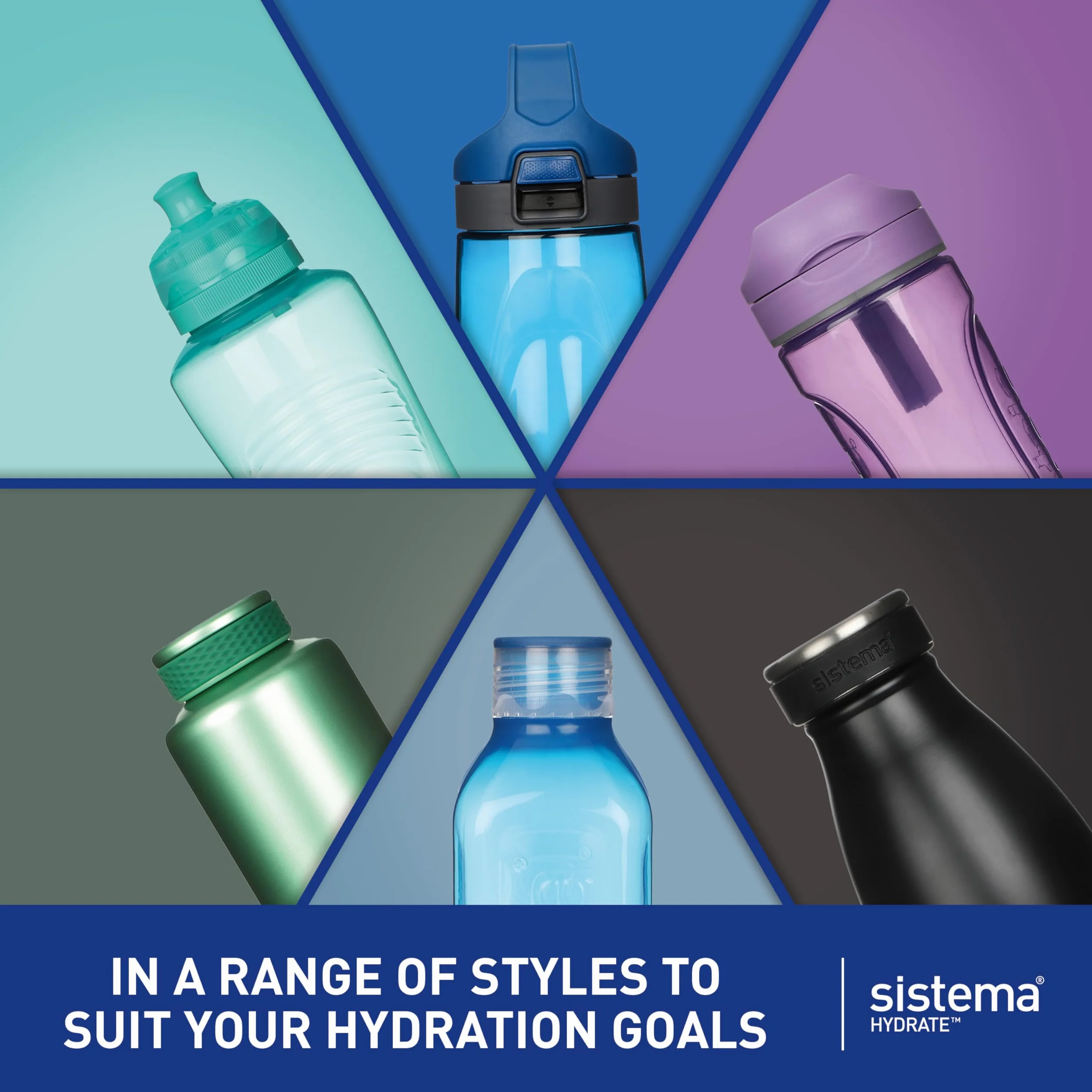 Sistema Square Botella agua 1 Litro | Hermética Botella agua niña | Piedra azul turquesa | 1 unidad