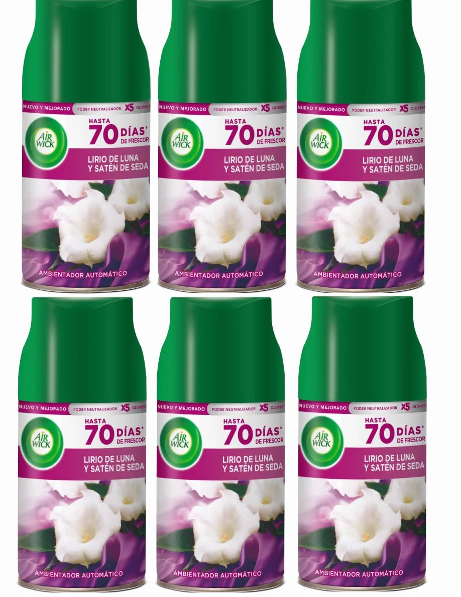 Air Wick Freshmatic Max Ambientador de Recambio Duplo Lirio de Luna y Satén de Seda Pack de 6