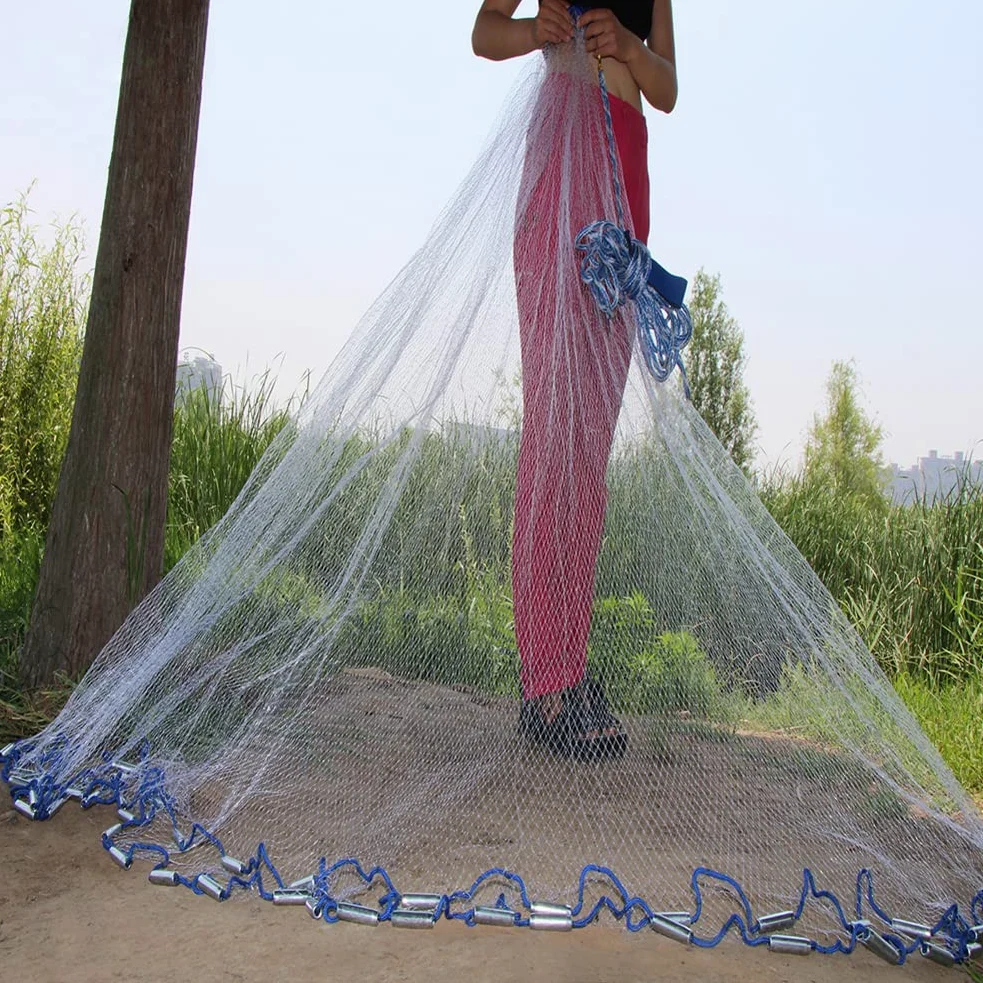 Lawaia Red de la Pesca Red Hecho a Mano de Agua Salada Red de Pesca para la Trampa de Cebo, Diámetro 2,4 M/ 3,0 M/ 3,6 M/ 4,2 M/ 4,8 M/ 5,4 M/ 6,0 M/ 6,6 M/ 7,2 M