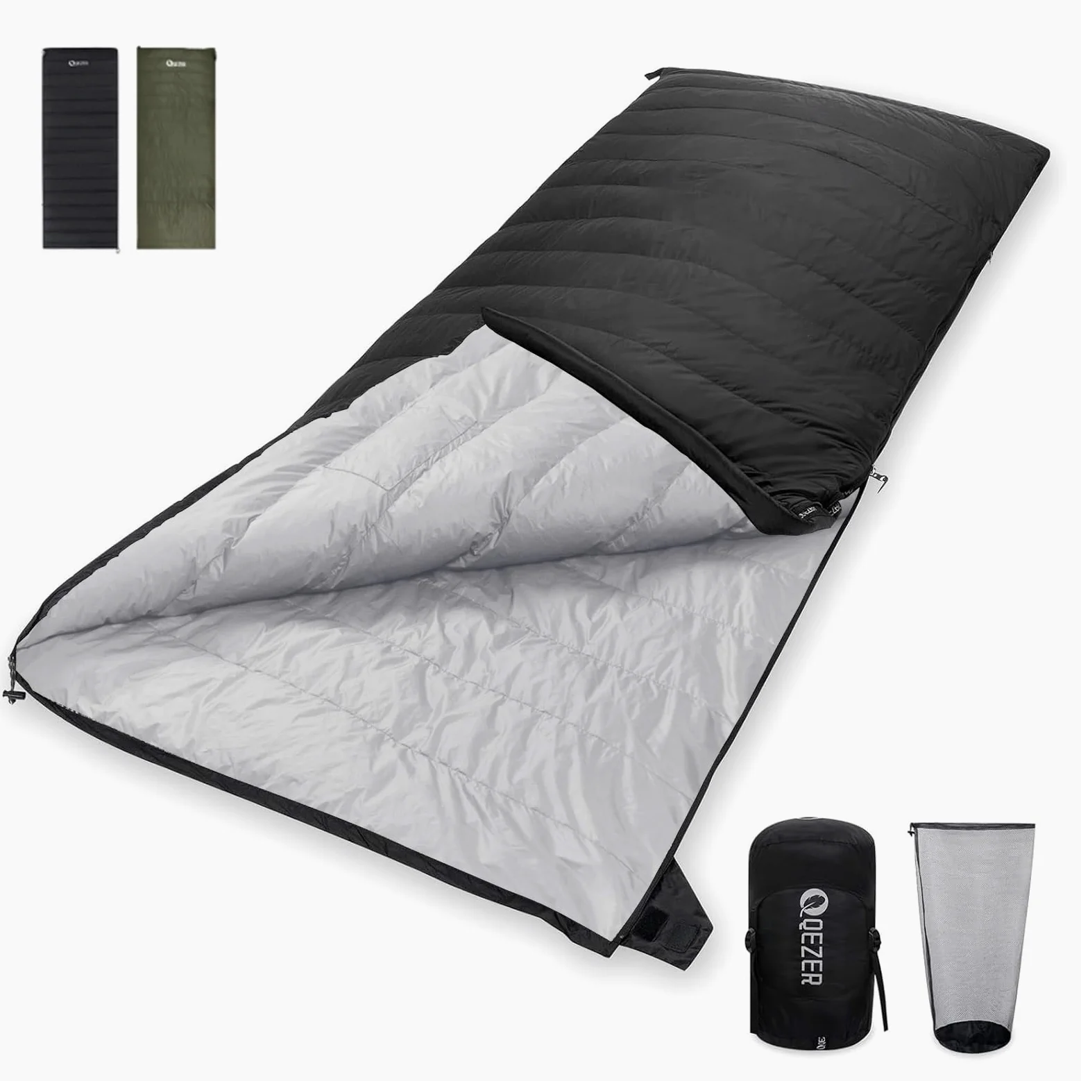 Saco de Dormir Plumón Invierno 1000g - 3 en 1, Diseño de Cámaras Térmicas sin Capucha, Compresión 40x21cm (Camping/Senderismo) - Conectable para Parejas