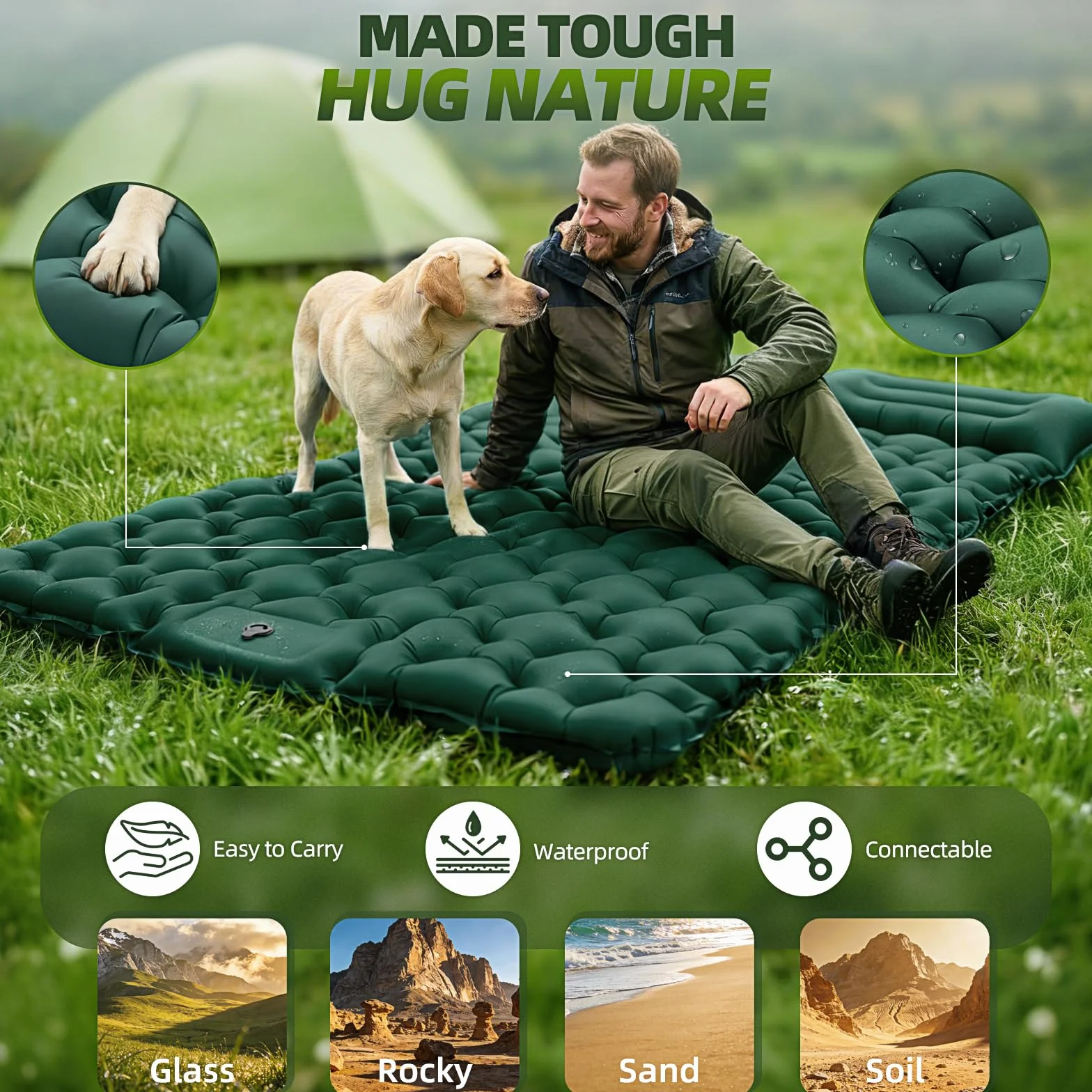 Colchoneta Camping 2 personas 9,5 cm 204 x 130 cm Autoinflable Ultraligero Inflable portátil