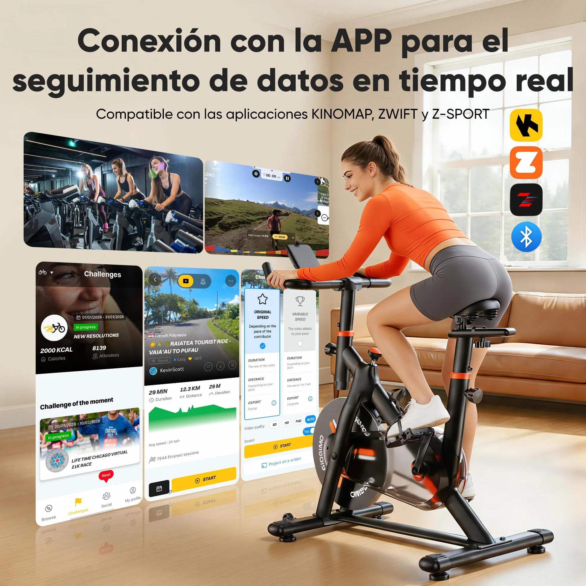 GIDGIMO 2026 Nuevo Bicicleta Estática Silenciosa para Casa con Resistencia Ajustable, Asiento Transpirable, Monitor LCD, Pulsómetro, Entrenamiento en Casa, Capacidad Máxima 150 kg