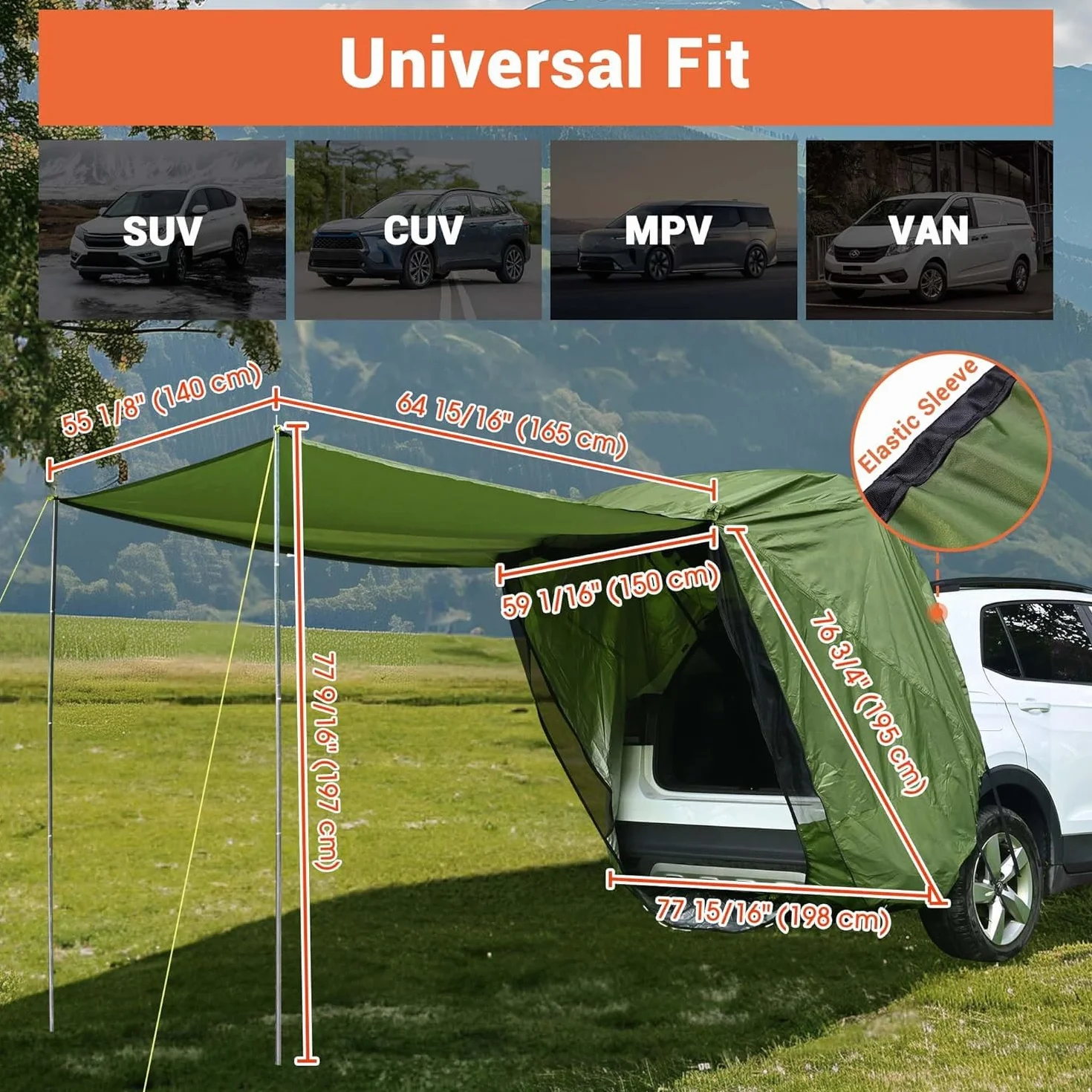 Tienda Trasera de Gran Capacidad para MPV - Toldo Campaña Impermeable con Barra de Soporte Integrada - Compatible con Adaptado a Peugeot Partner, Citroën Berlingo, Ford Tourneo