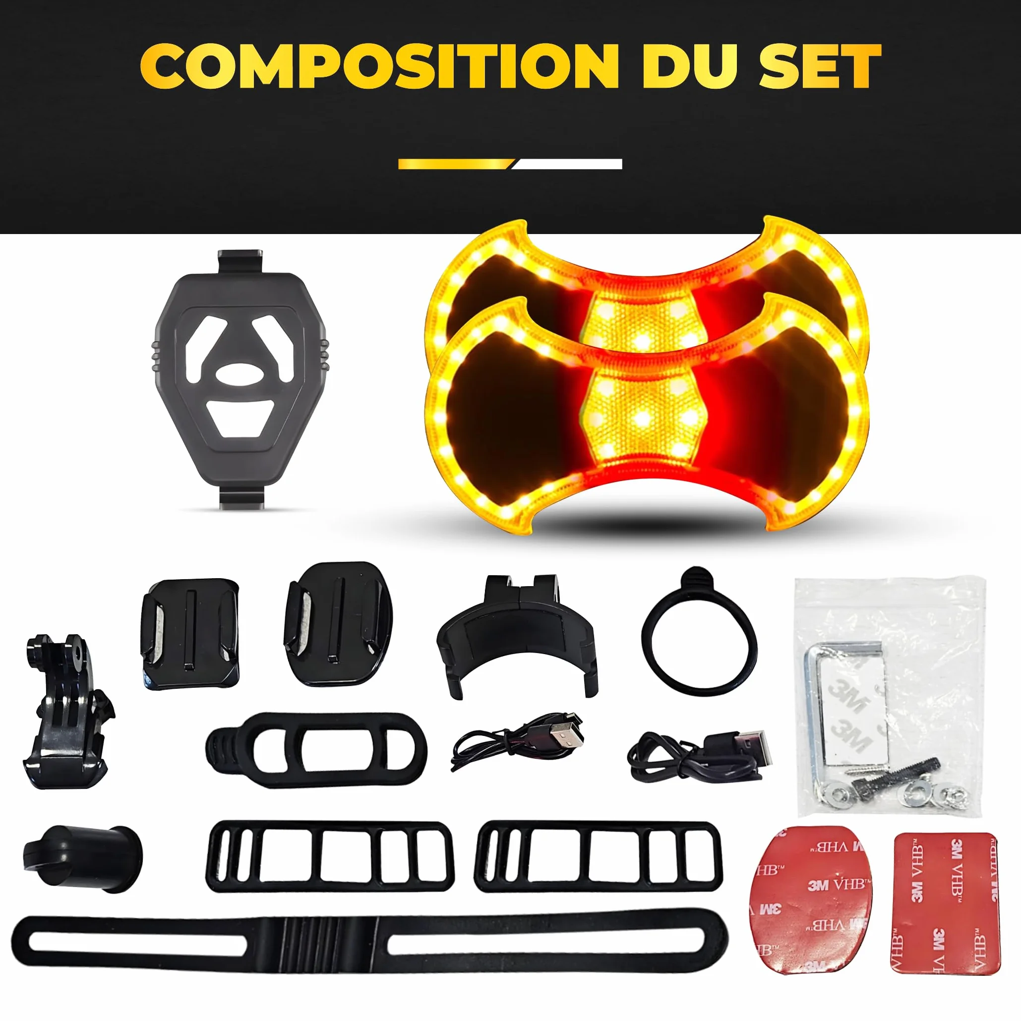 Luces delanteras y traseras con señales de giro para bicicleta y scooter: accesorios y montaje universal para scooter incluidos, control remoto inalámbrico, luz LED recargable por USB