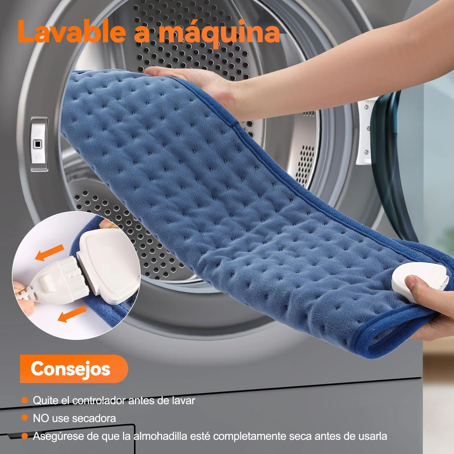 Manta Electrica Lumbar, 30x60cm Esterilla Electrica mit 4-Stunden-Timer und 6 Heizstufen, Almohadilla Electrica Lumbar con Mando a Distancia Digital, Apagado Automático, Lavable a Máquina Azul